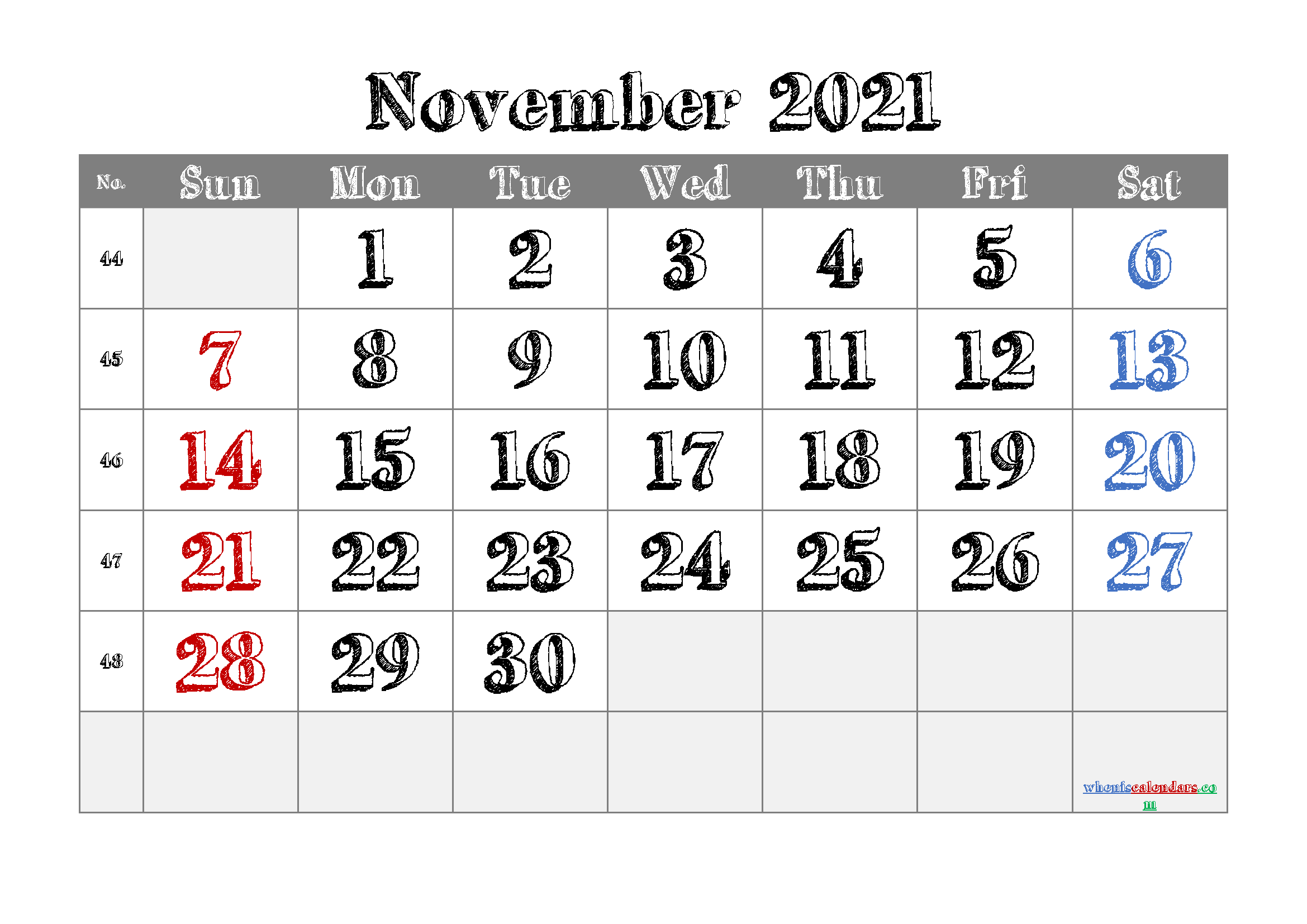 Free November Blank Calendar 2021