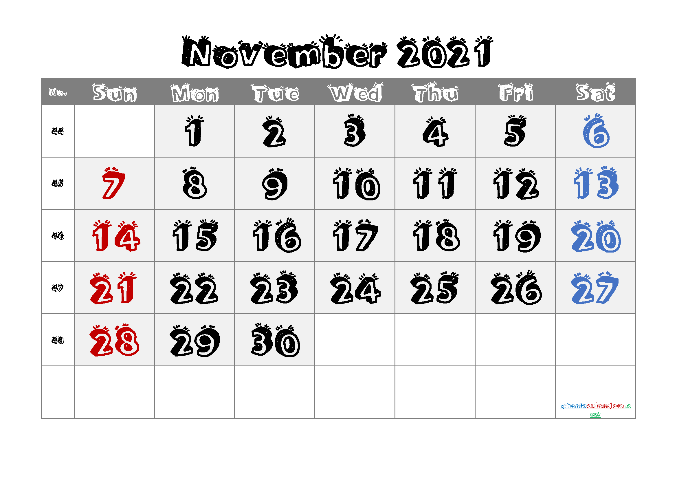 Free November 2021 Printable Calendar