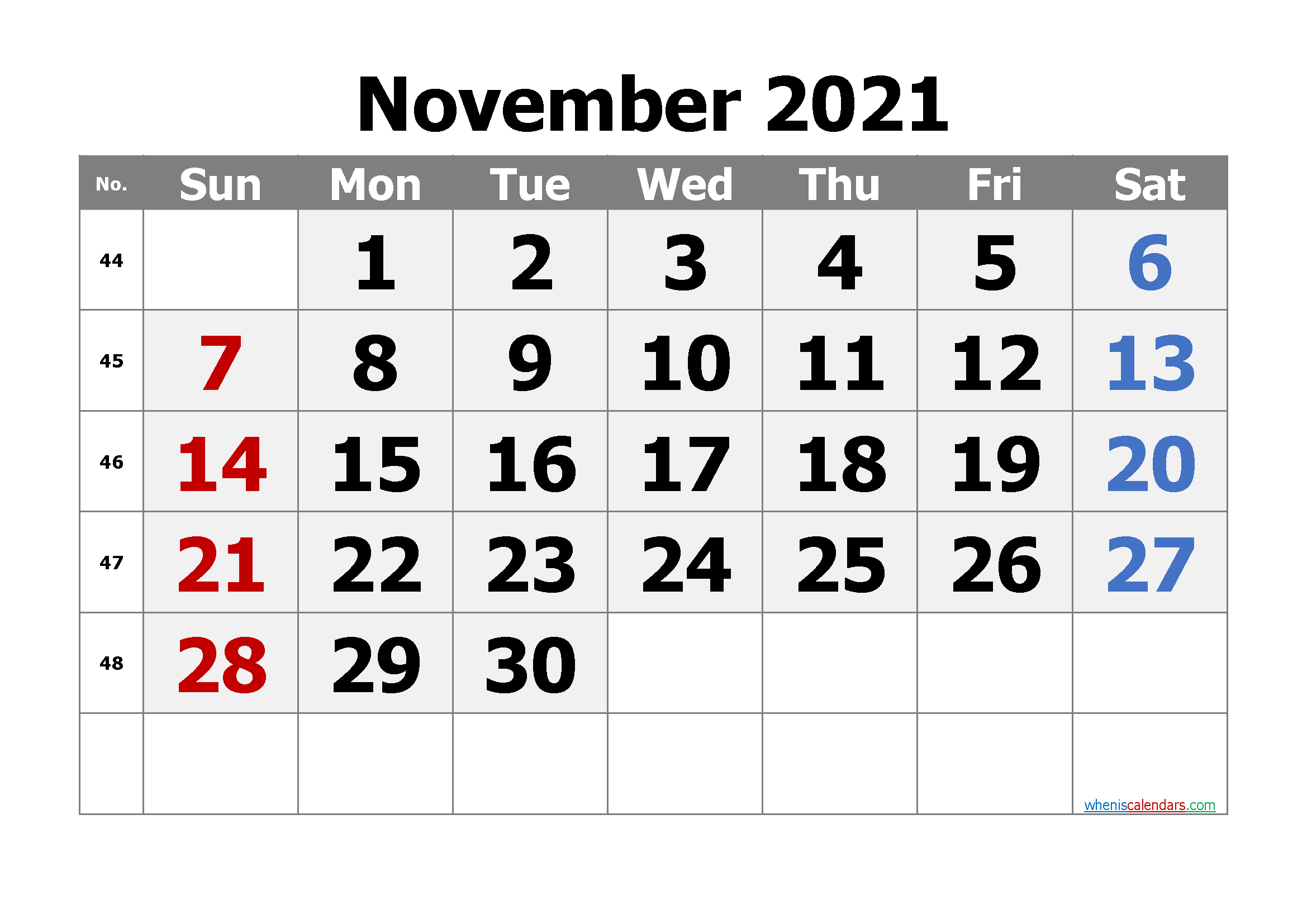 Printable Calendar for November 2021