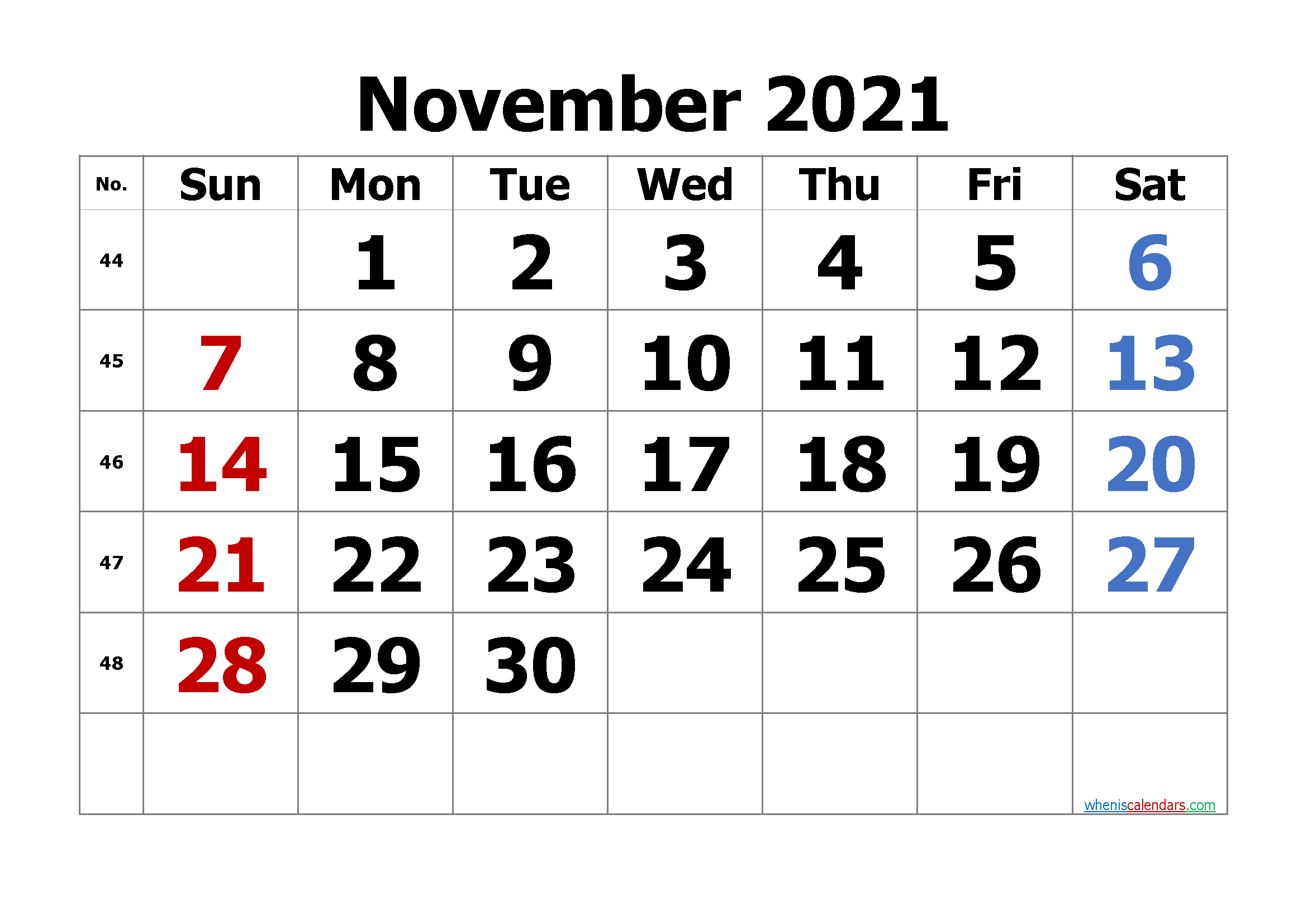 Free November 2021 Calendar Cute