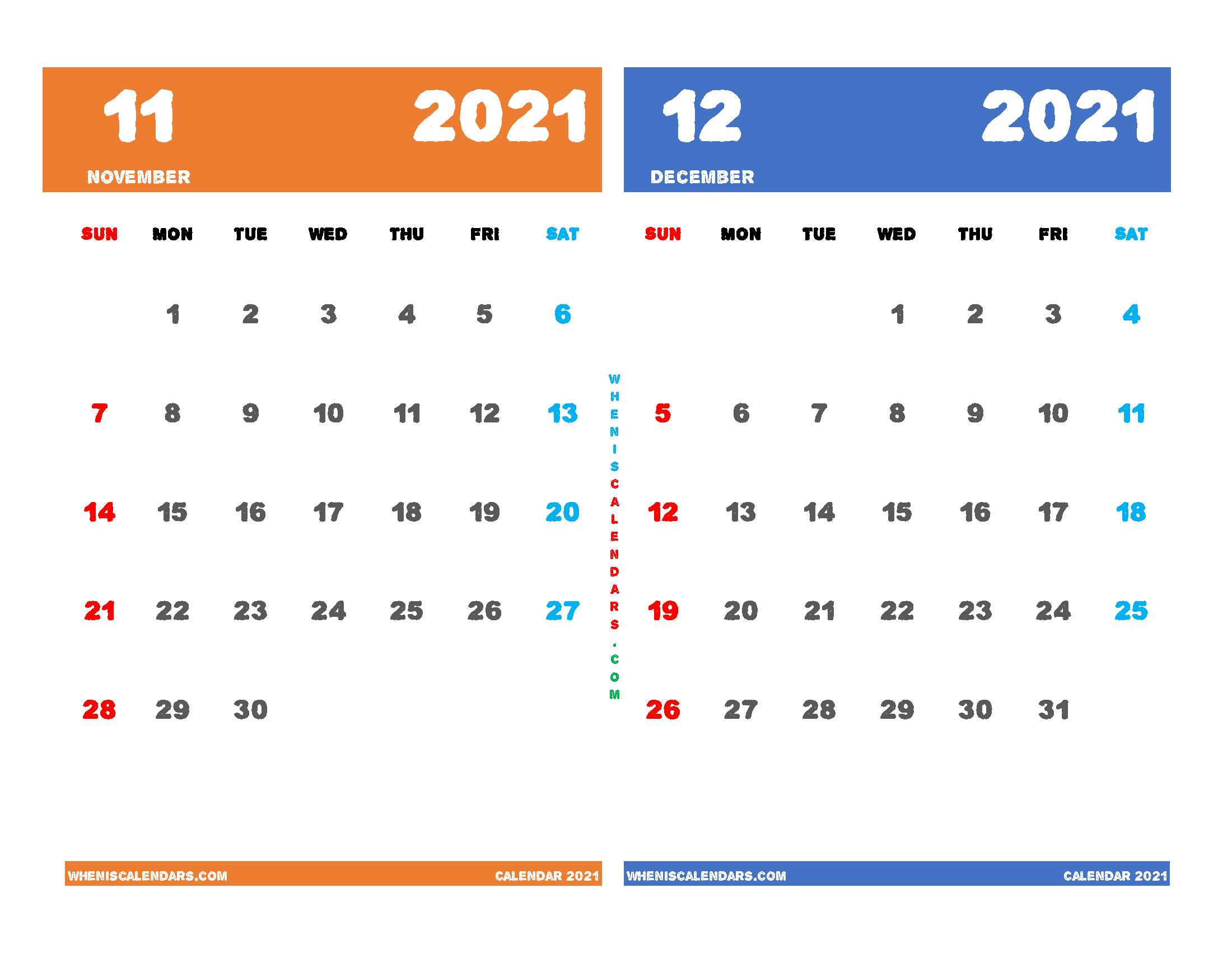 Printable November and December 2021 Calendar