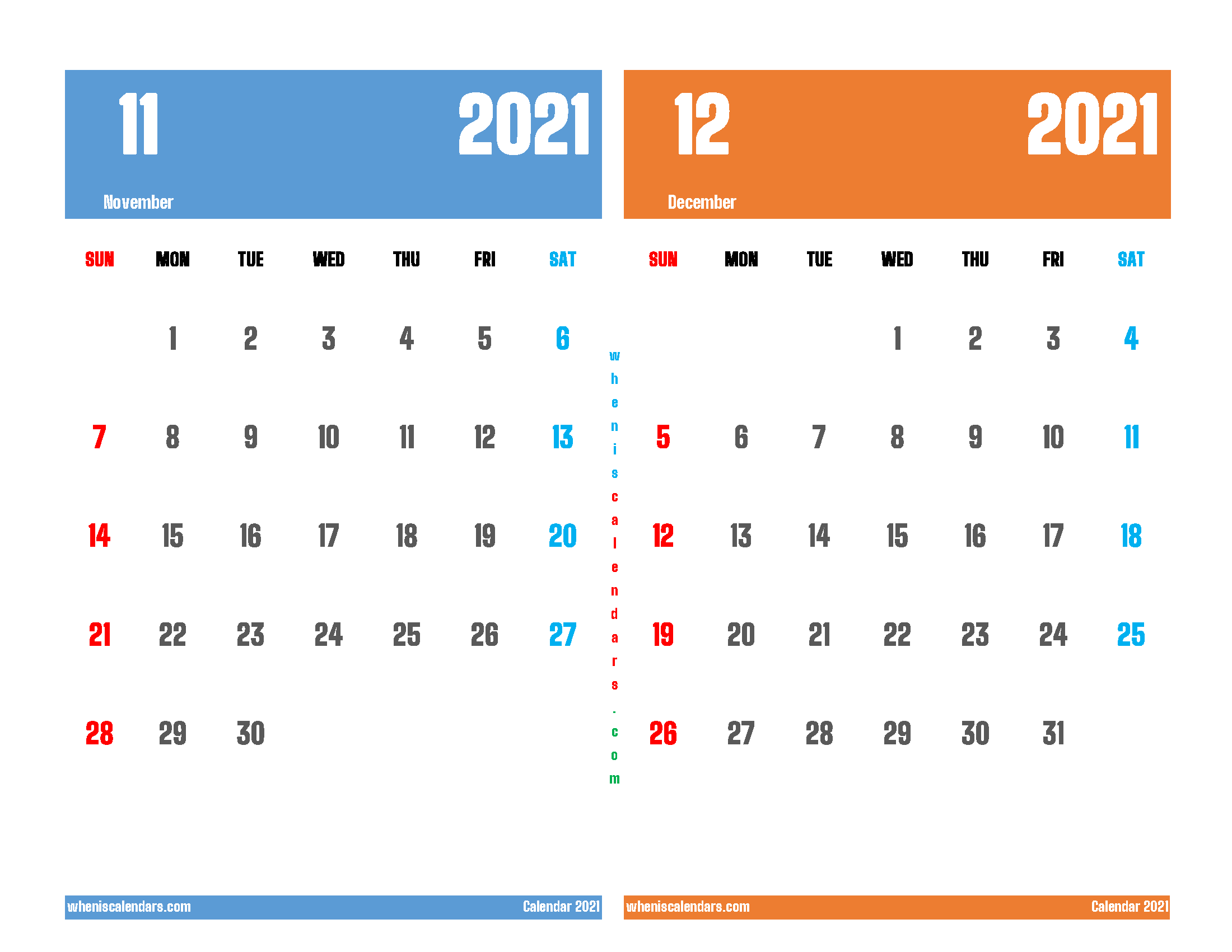 Printable November and December 2021 Calendar