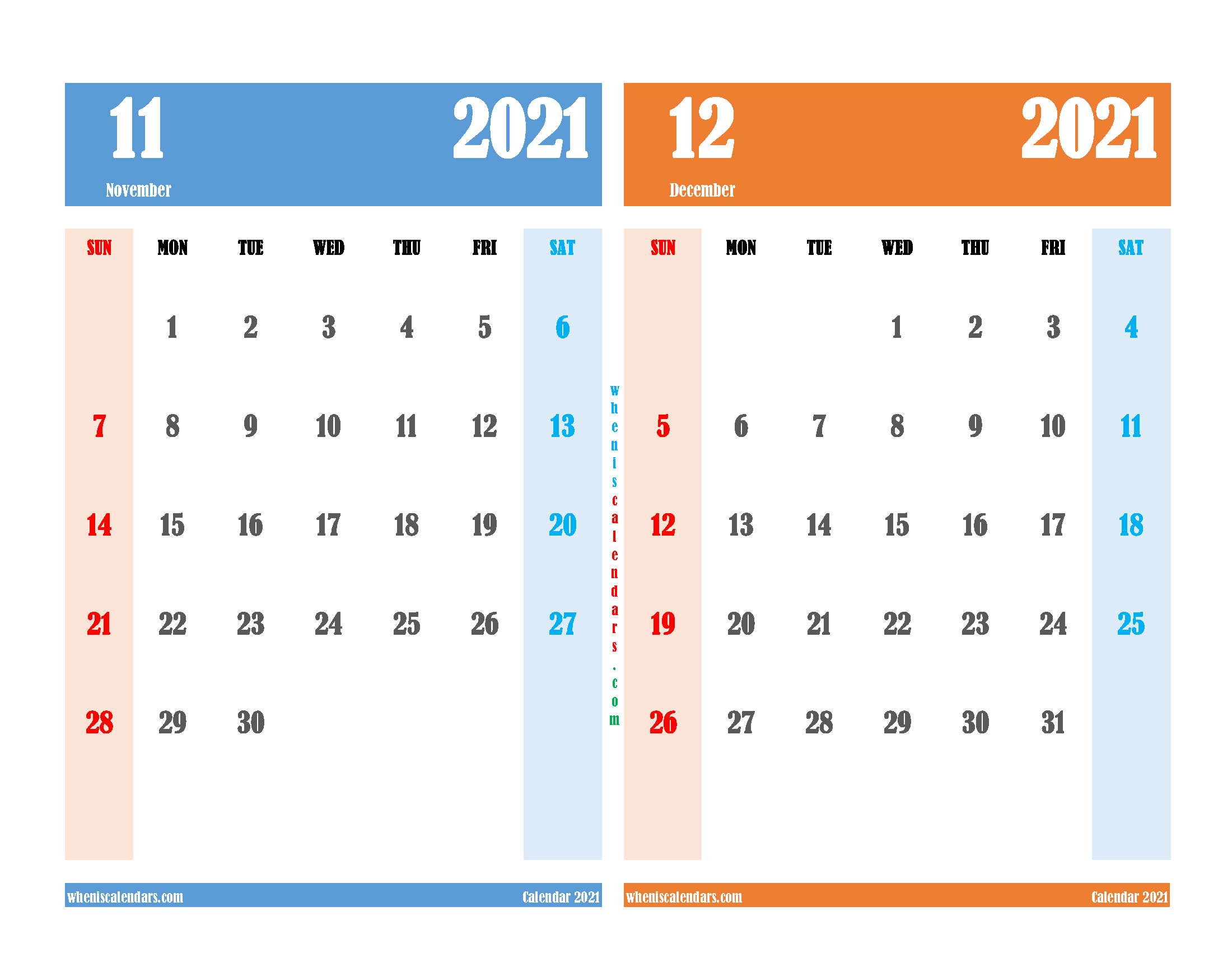 Free November and December 2021 Calendar Printable