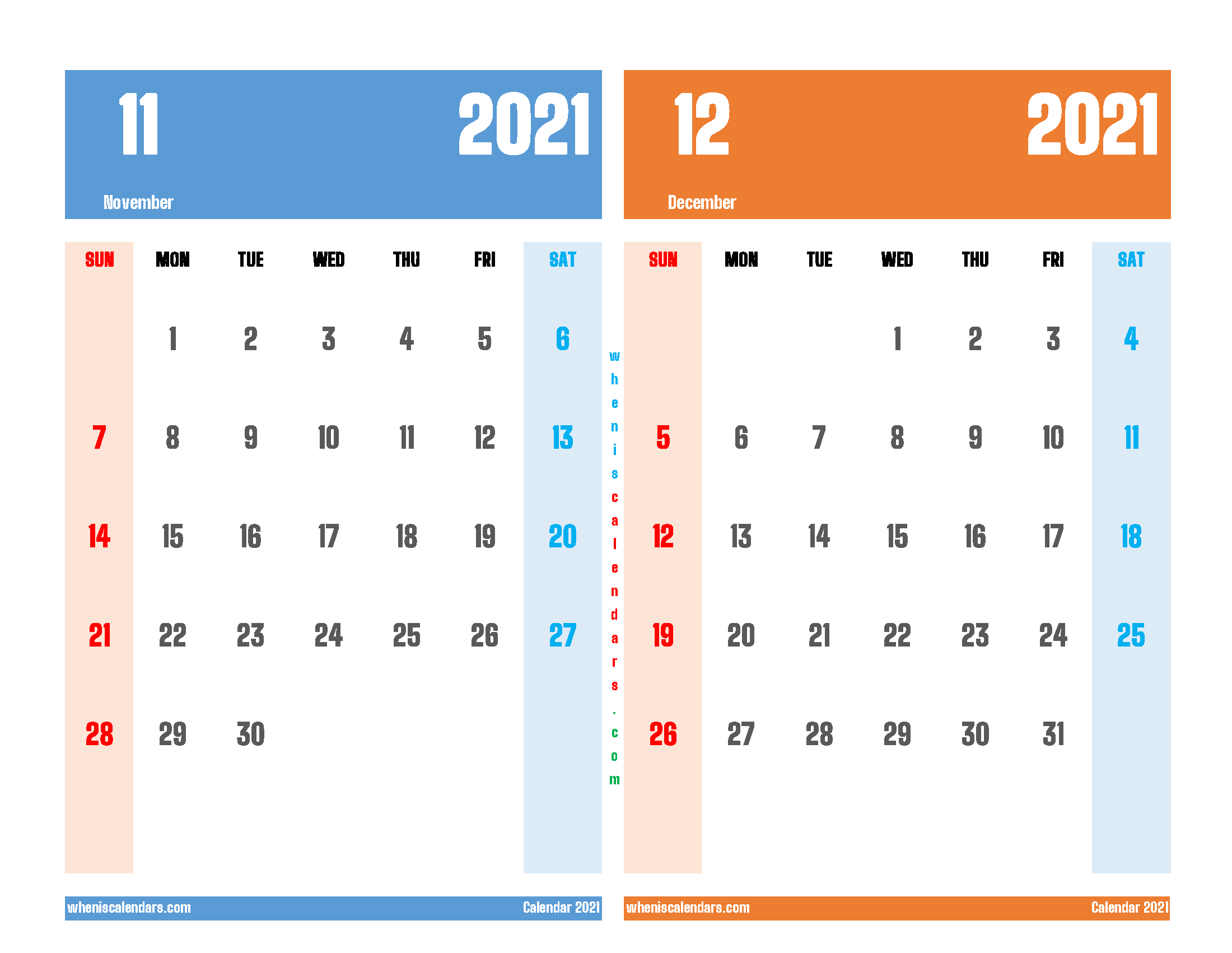 Free November and December 2021 Printable Calendar