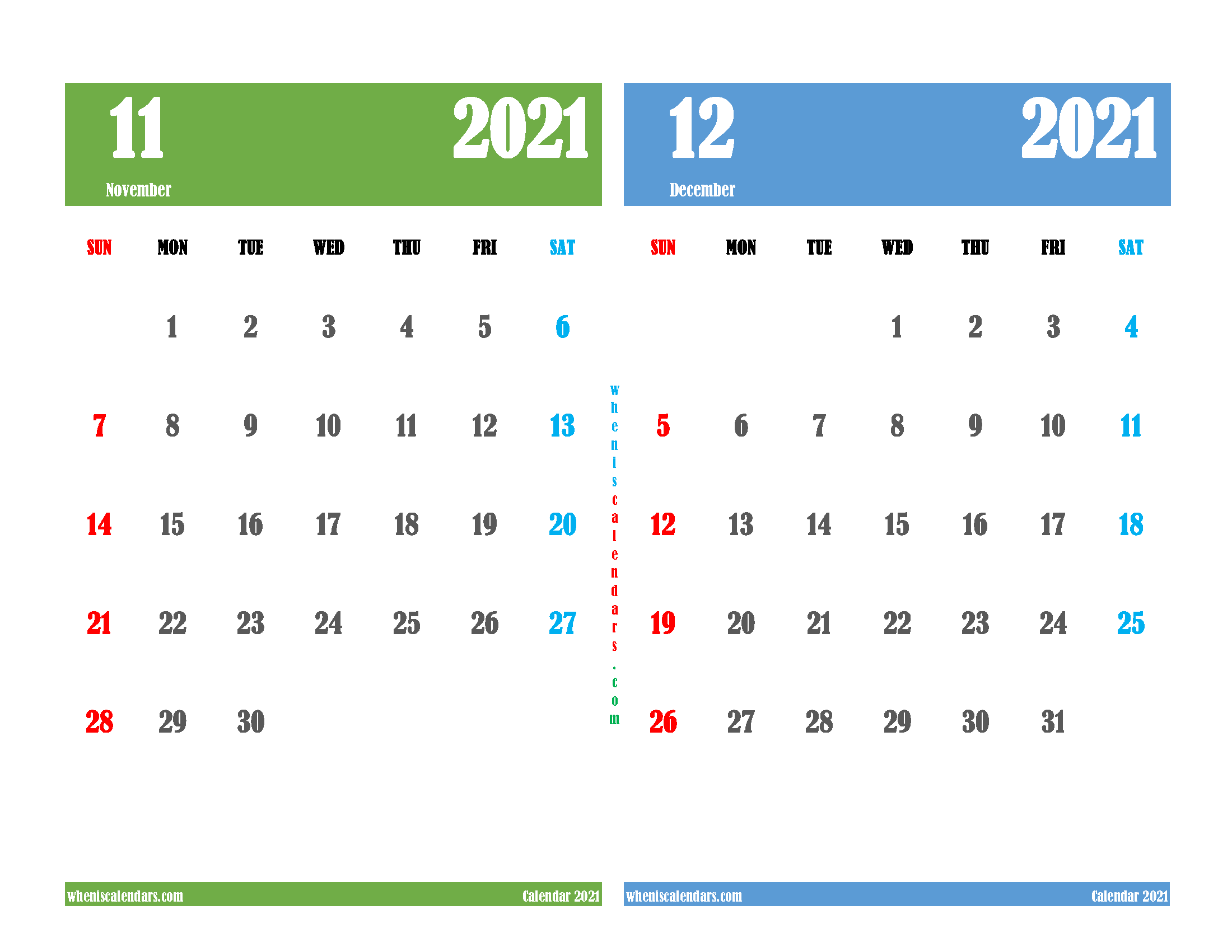 Free November and December 2021 Printable Calendar