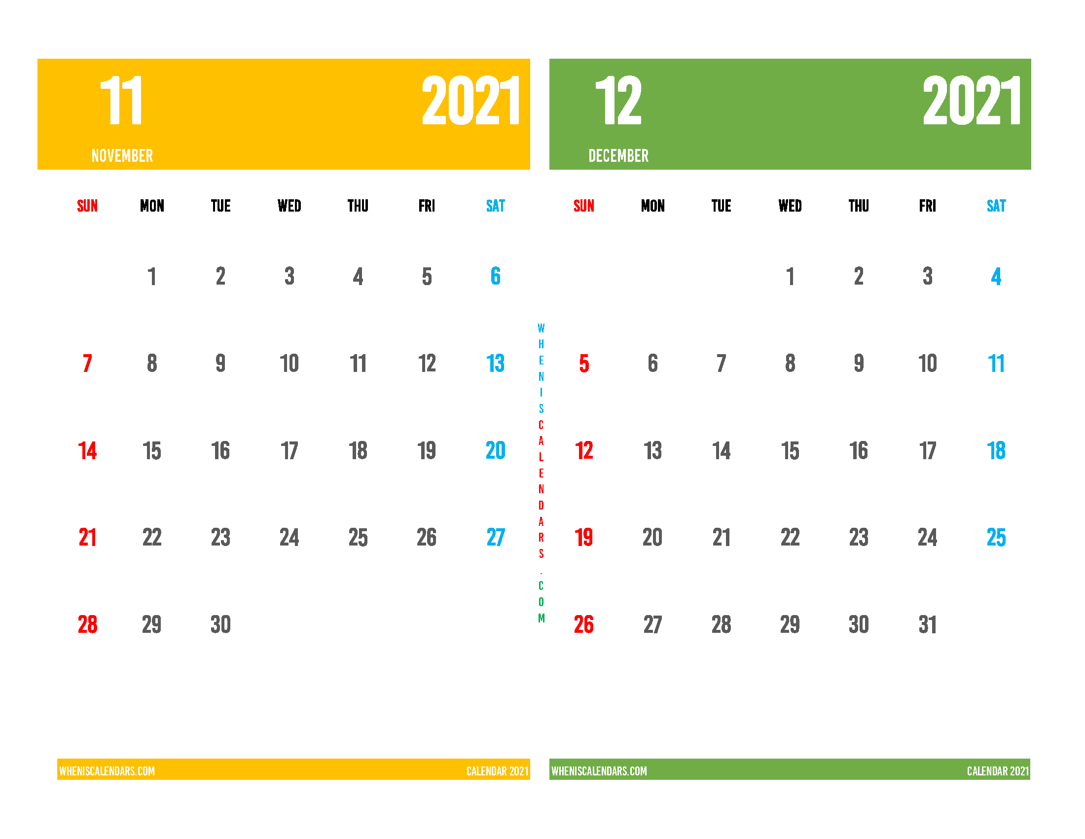 November and December 2021 Calendar Printable Free