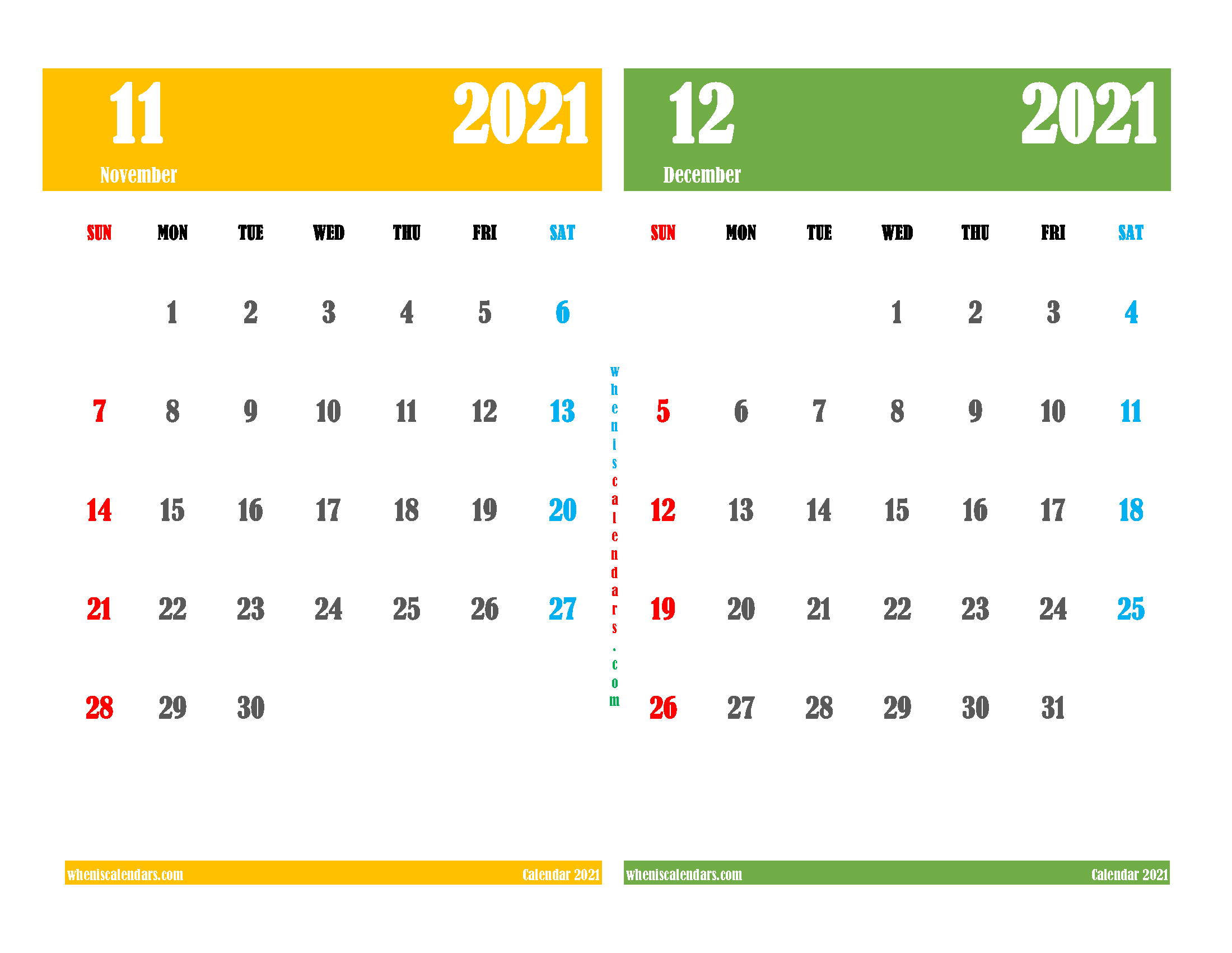 November December 2021 Calendar Printable