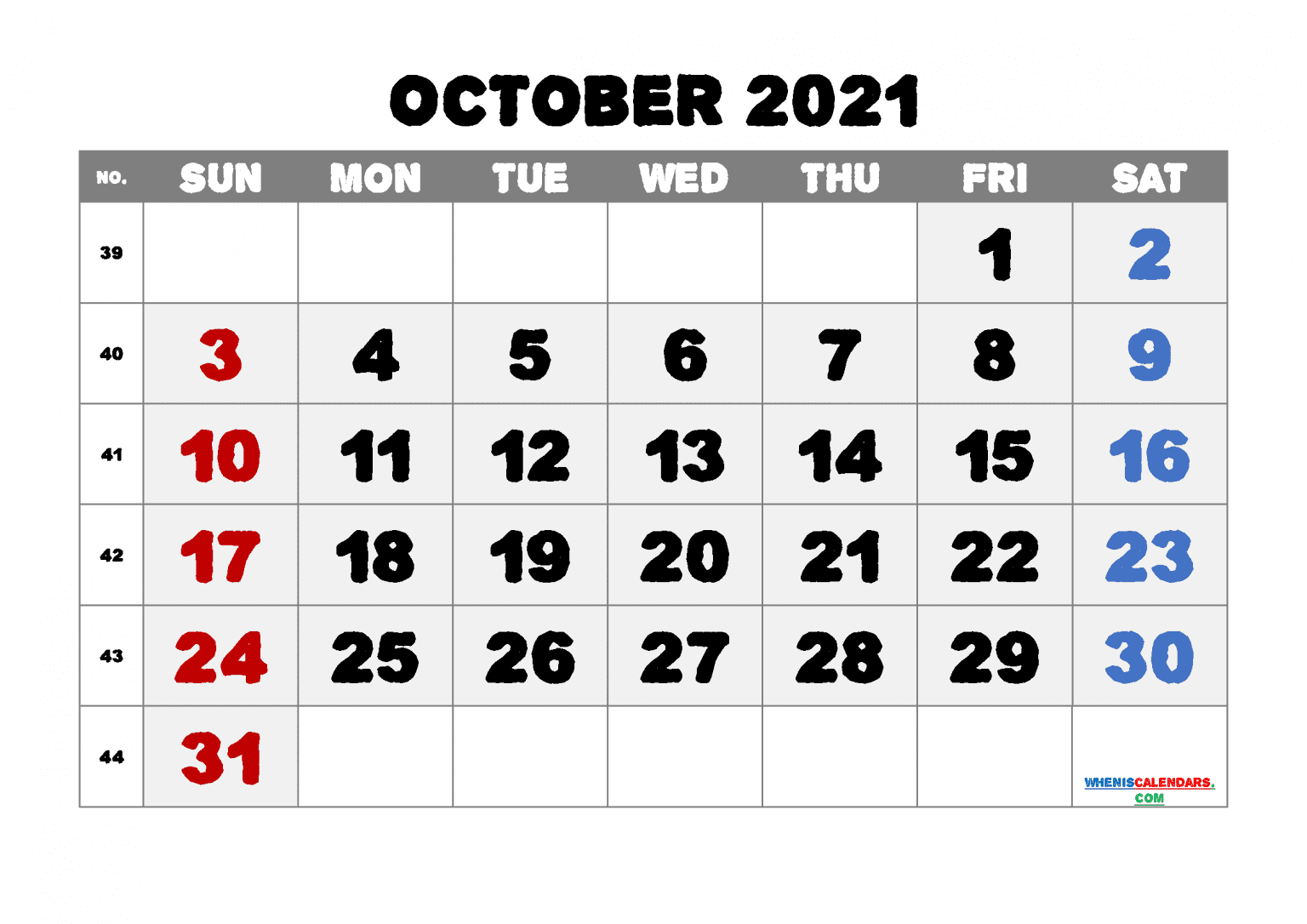Printable Calendar For October 2021 6 Templates