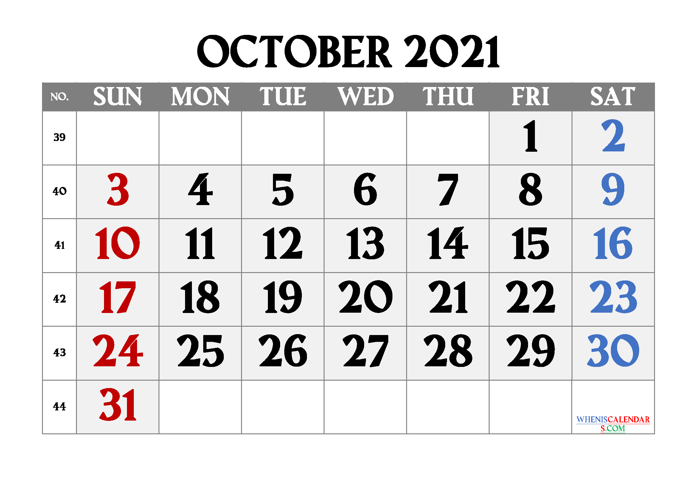 Free October 2021 Calendar Cute