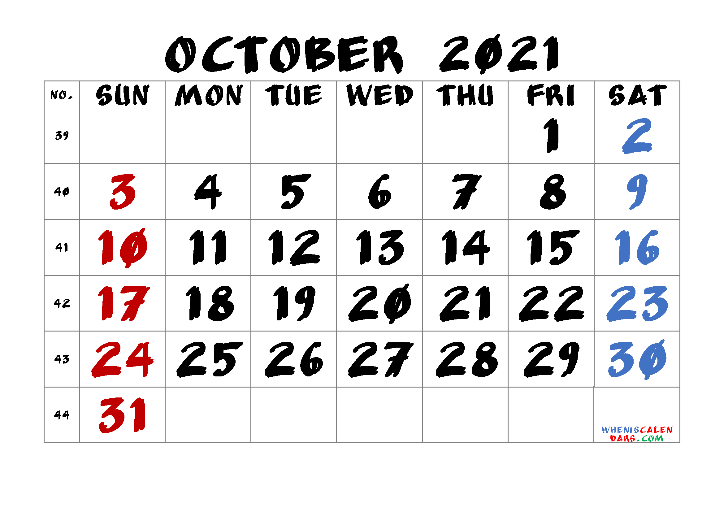 Cute October 2021 Calendar