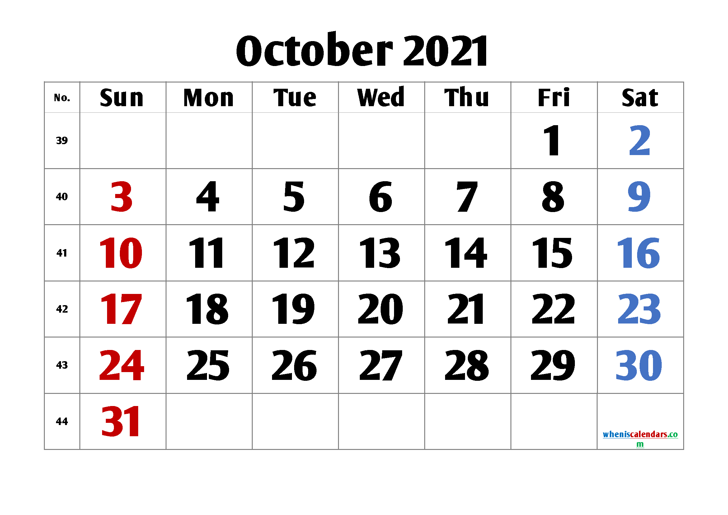 Free October 2021 Calendar PDF