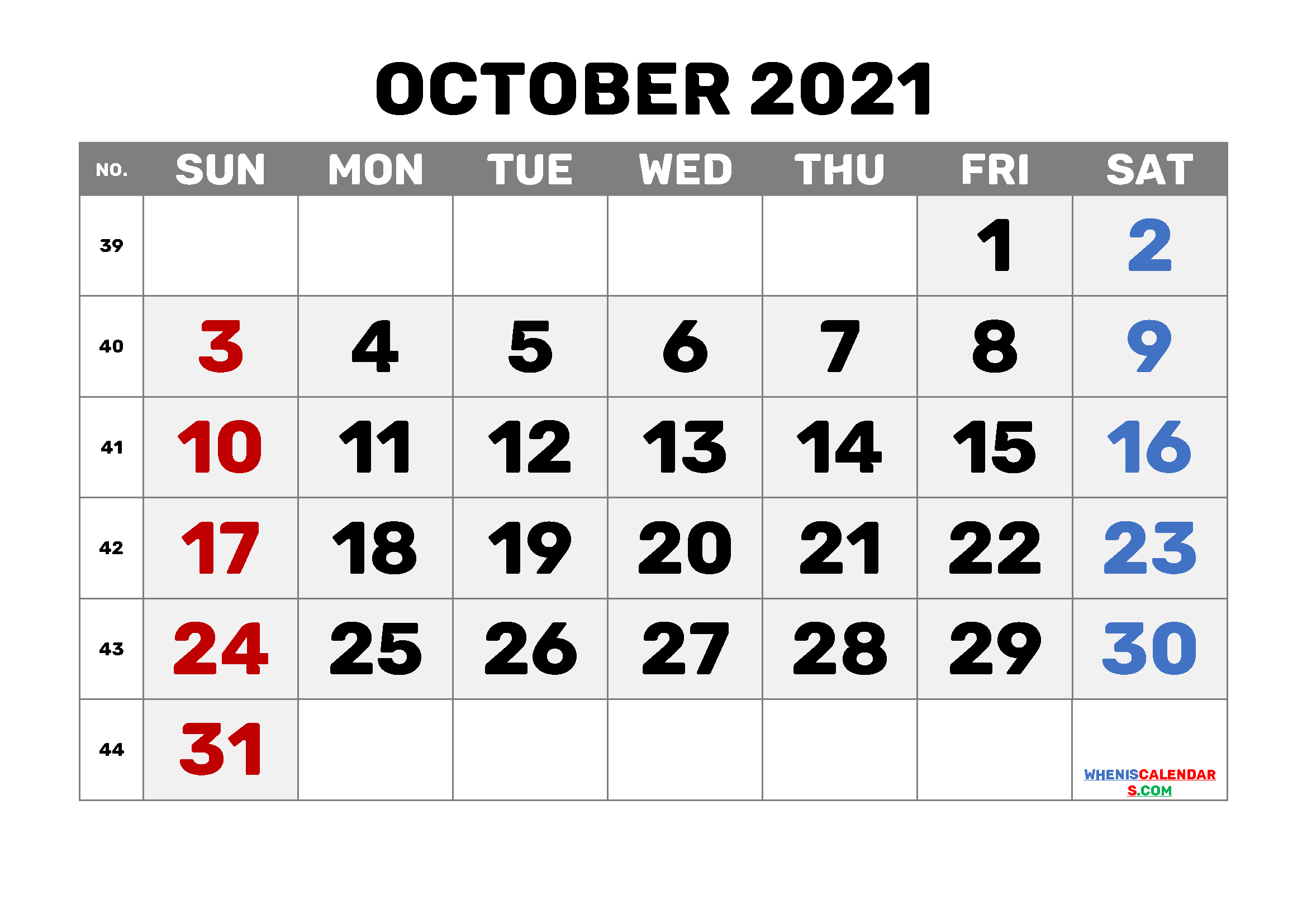 Printable Calendar October 2021 Free