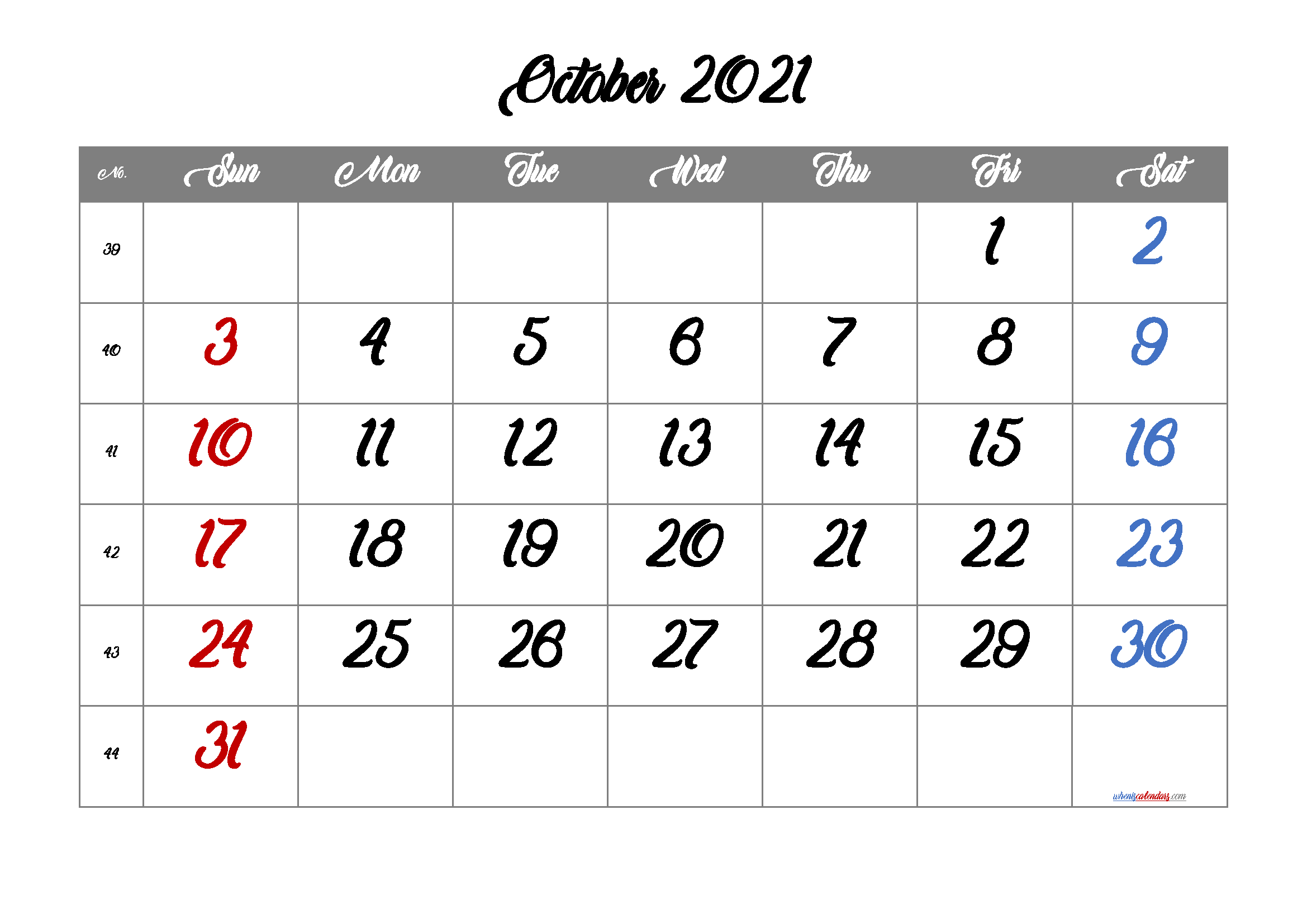 Free October 2021 Calendar Template