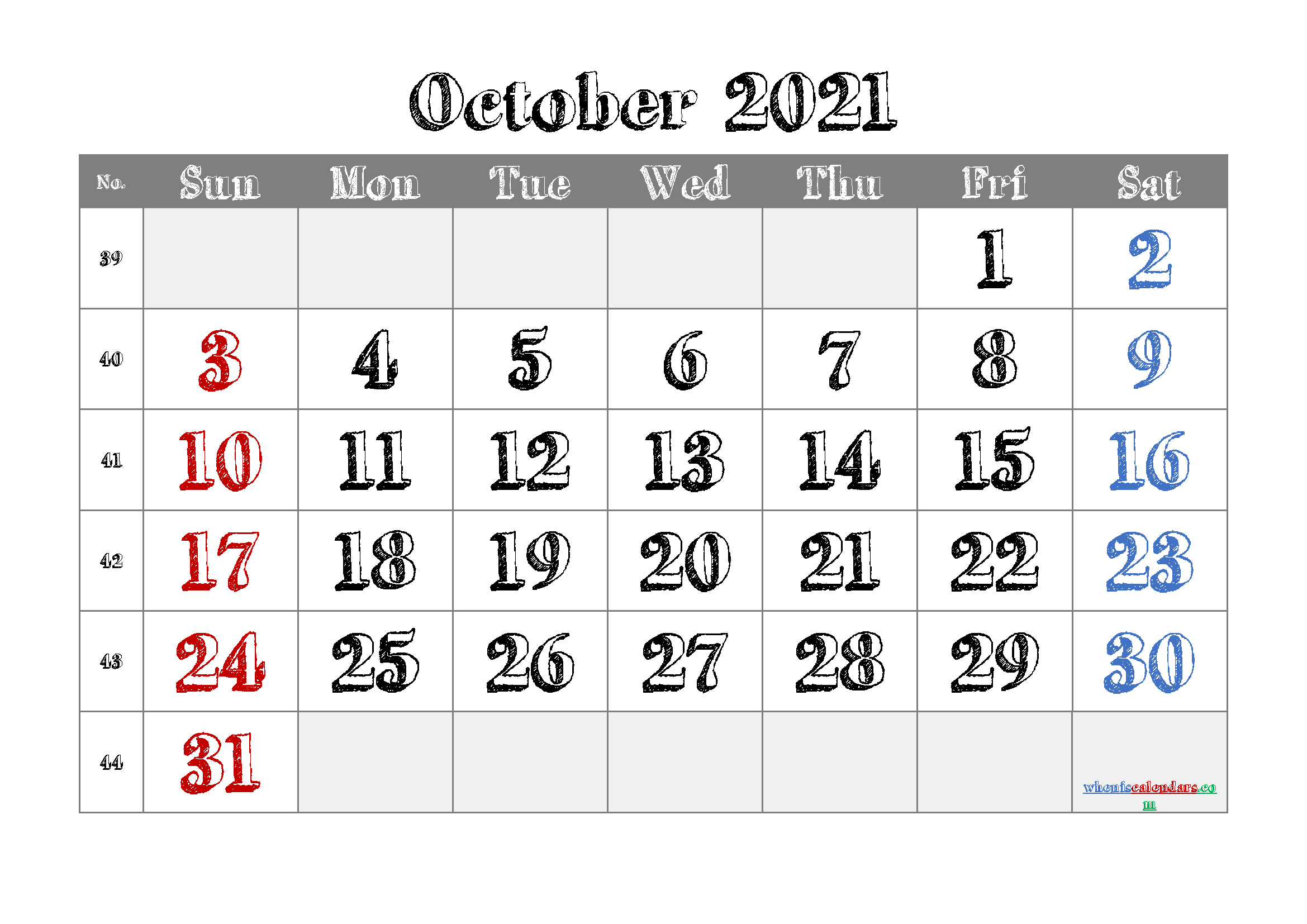 Printable Calendar October 2021 Free