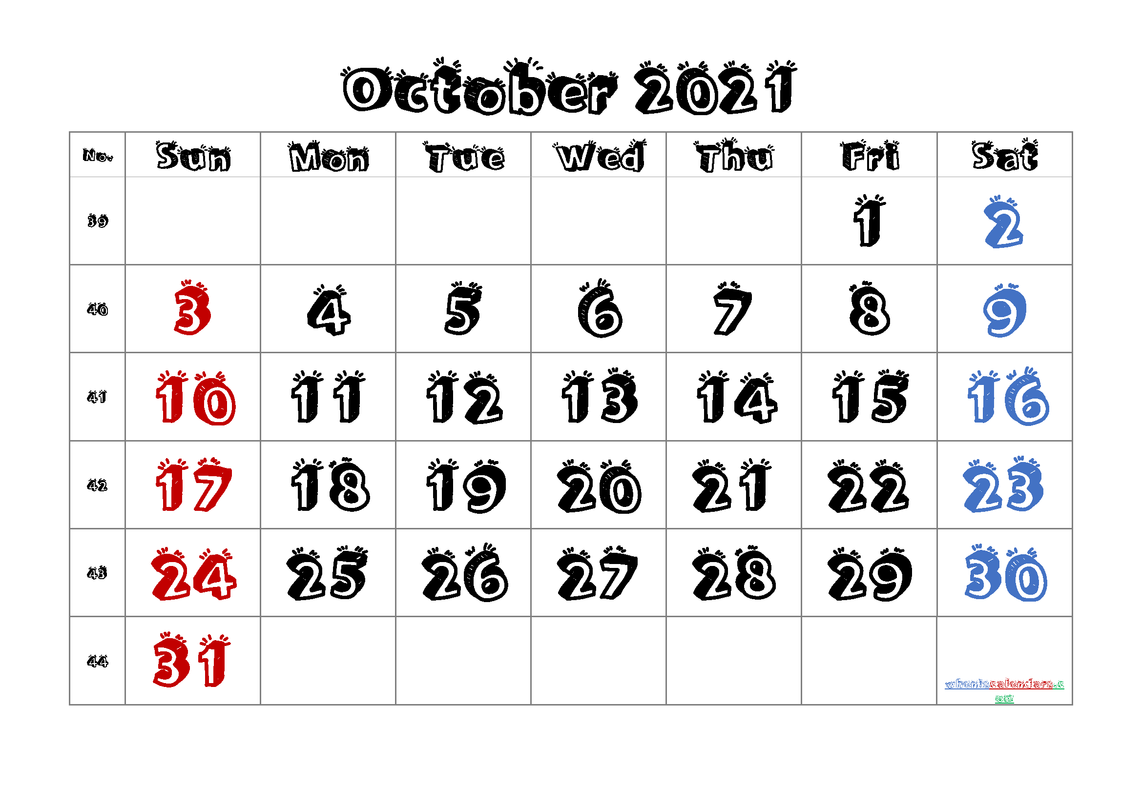 Free Printable Calendar October 2021