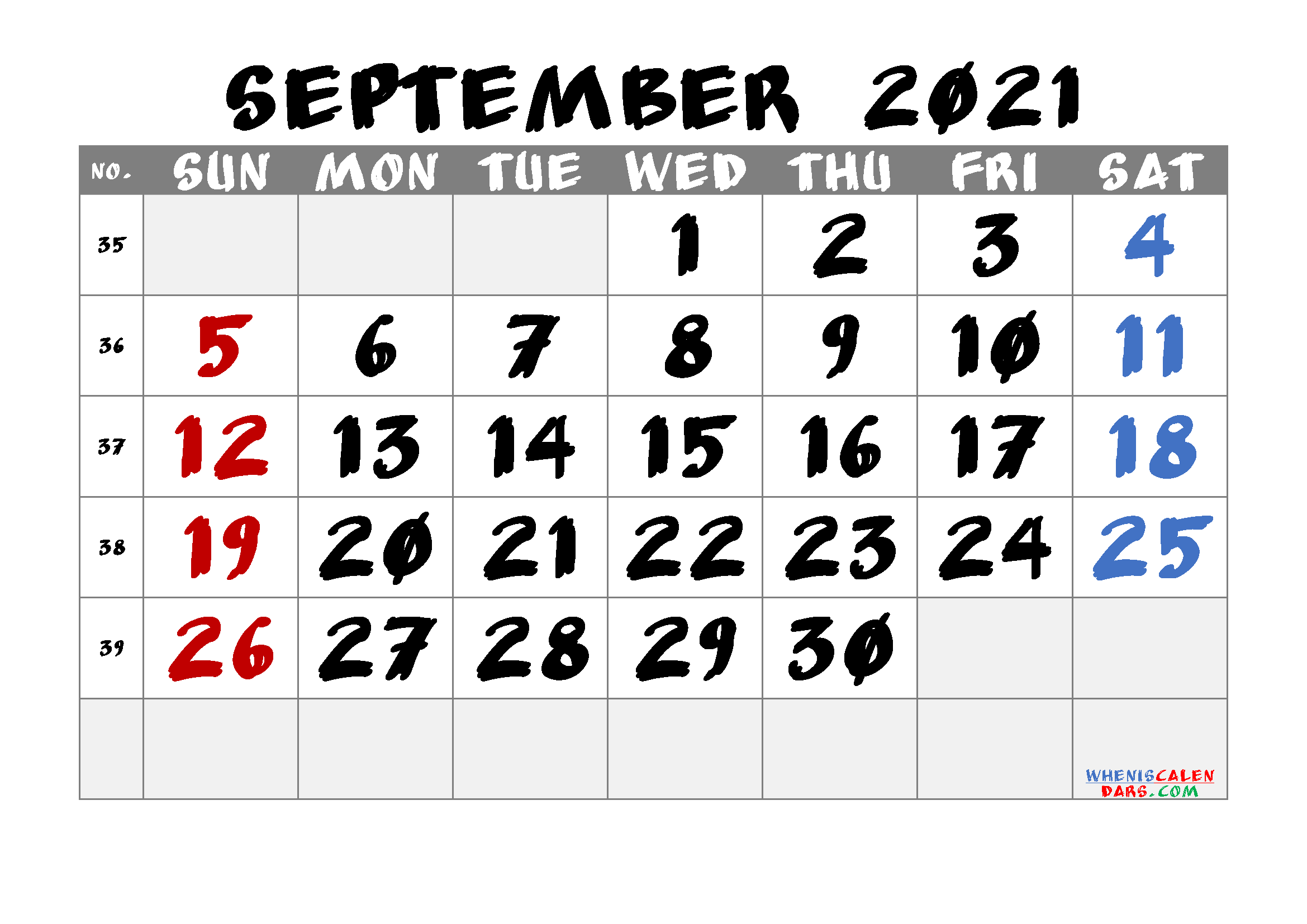 Printable September 2021 Calendar Free