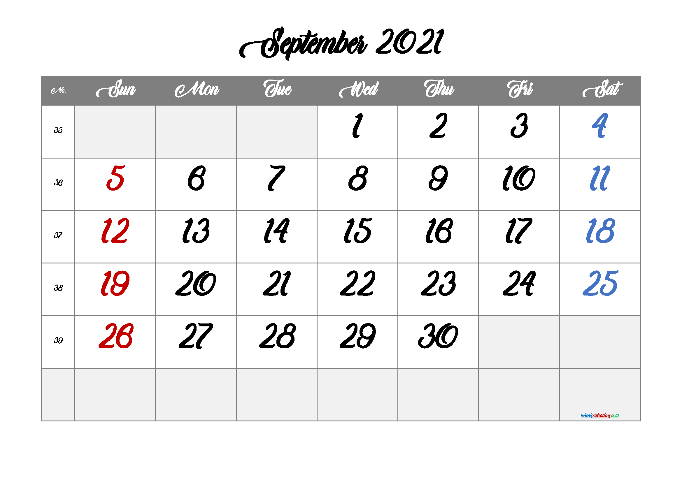 Printable Calendar for September 2021