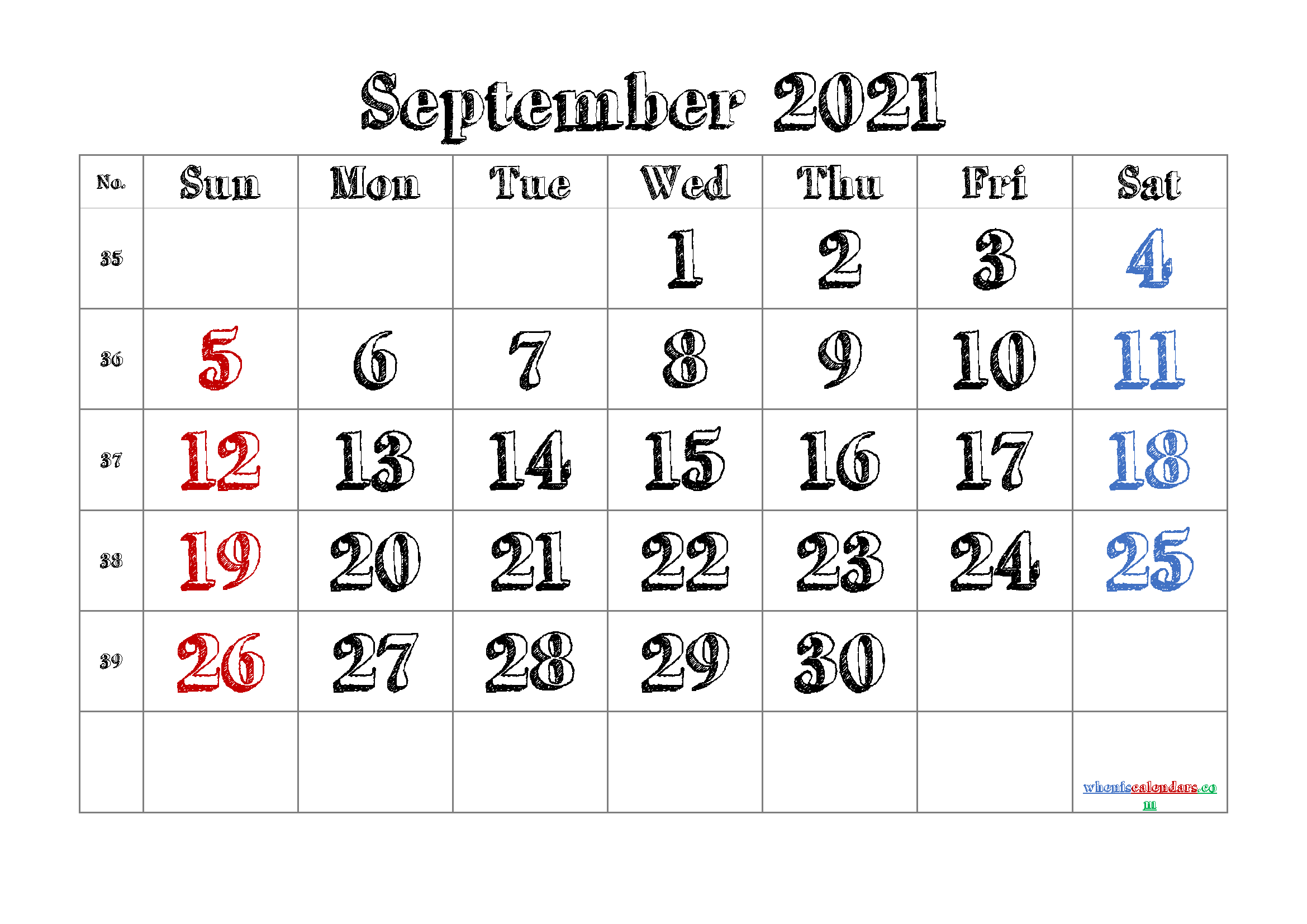 Free Printable Calendar September 2021