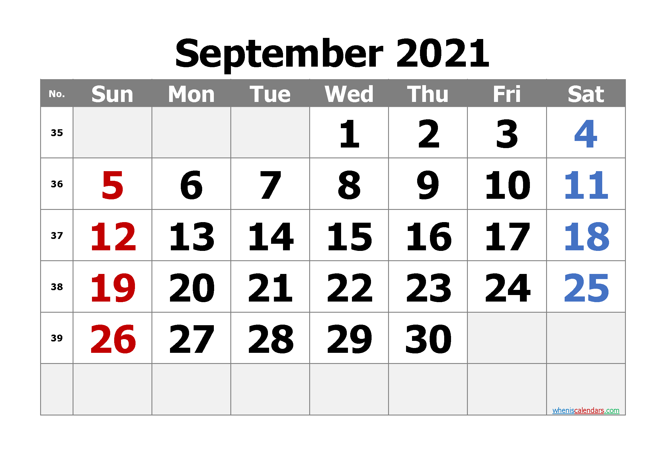 Printable Calendar for September 2021