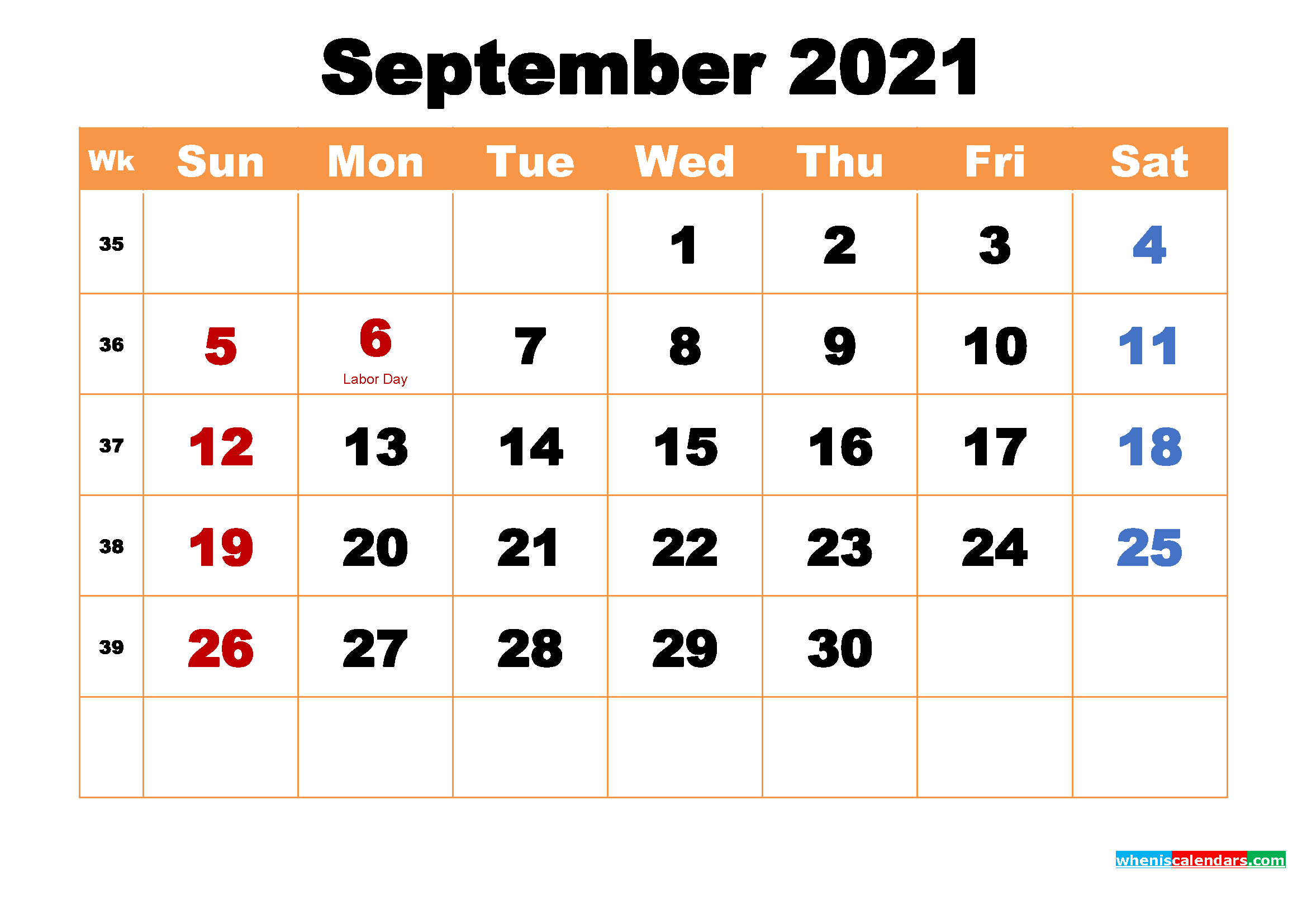 Printable Calendar September 2021 Free