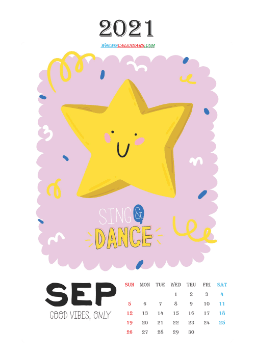 free printable september 2021 calendar cute, awesome free cute printable calendar 2021 for kids