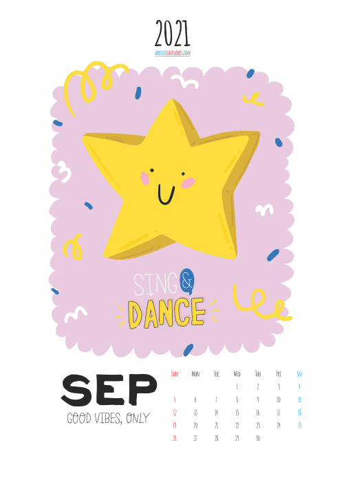 free printable september 2021 calendar cute, awesome free cute printable calendar 2021 for kids