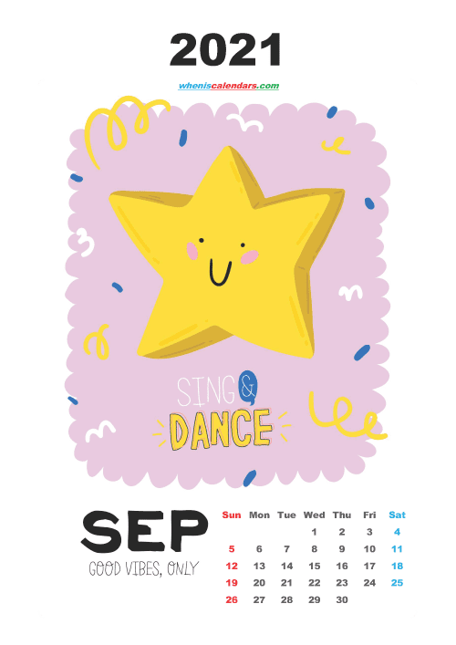 free printable september 2021 calendar cute. awesome free printable 2021 calendar for kids