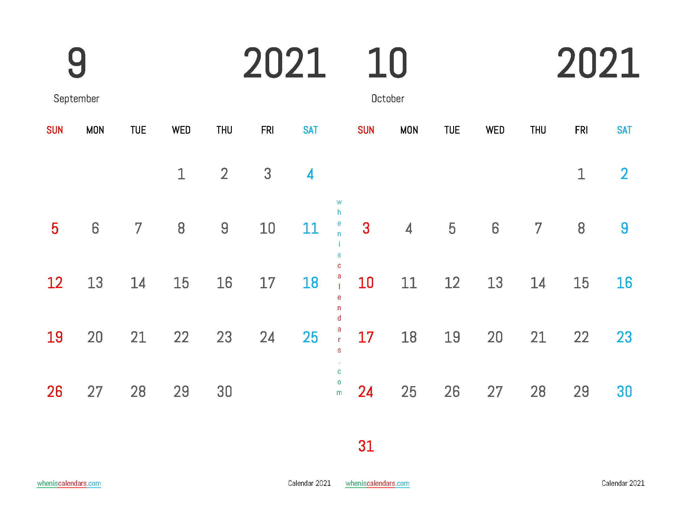 Free September and October 2021 Printable Calendar