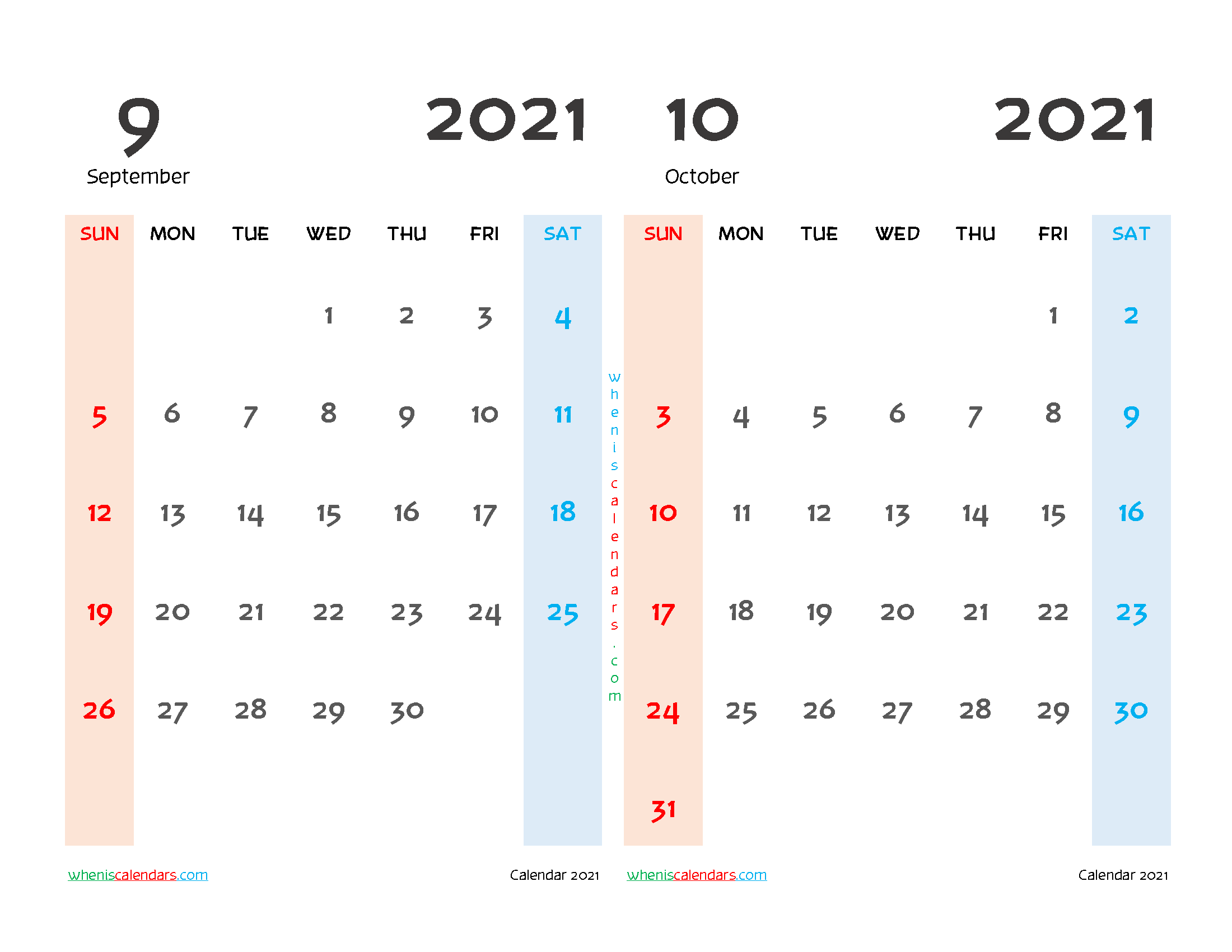Printable Calendar 2021 September and October