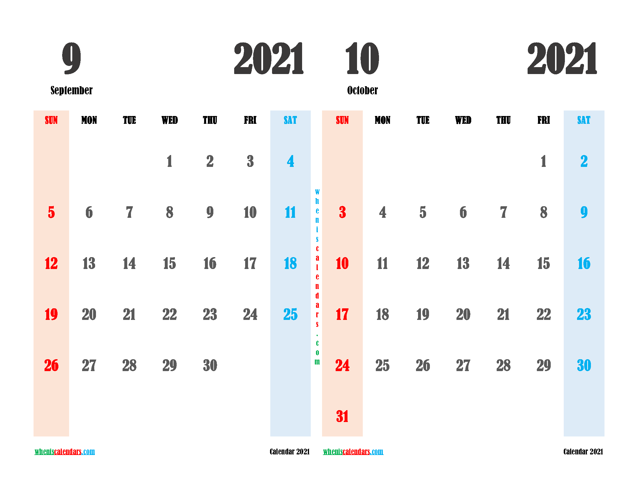 Free September and October 2021 Printable Calendar