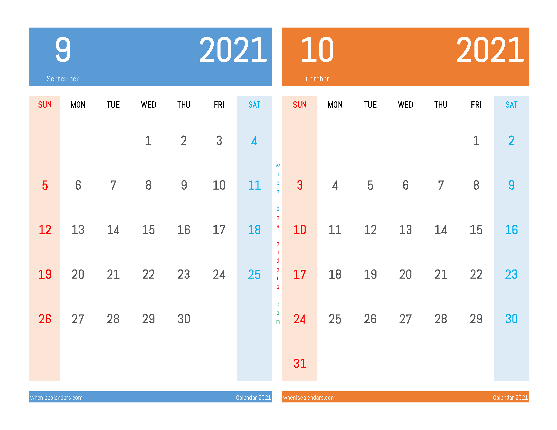 Printable Calendar 2021 September October