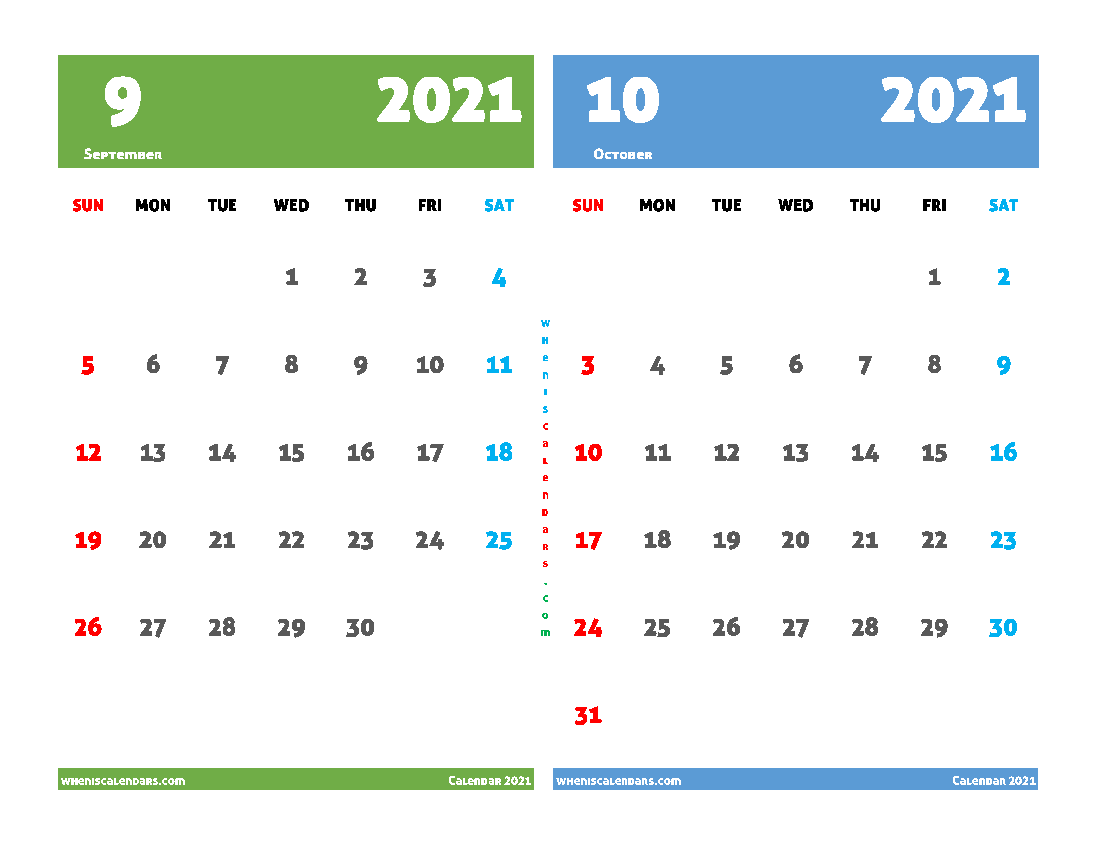 Printable September and October 2021 Calendar