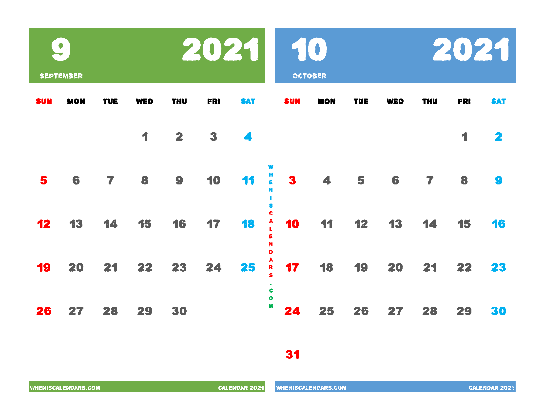 Printable Calendar September and October 2021