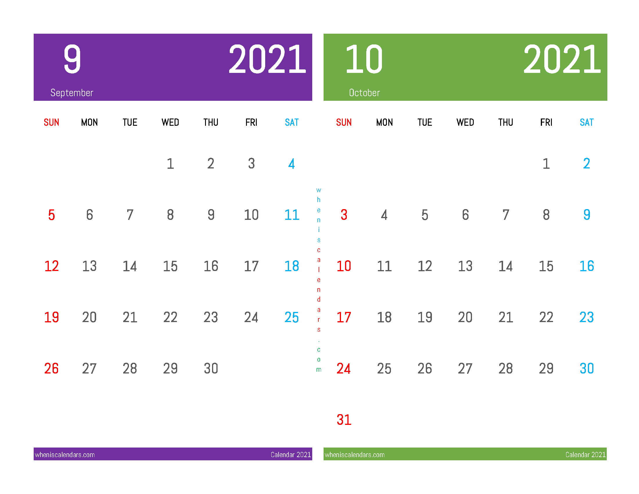 Free September October 2021 Printable Calendar