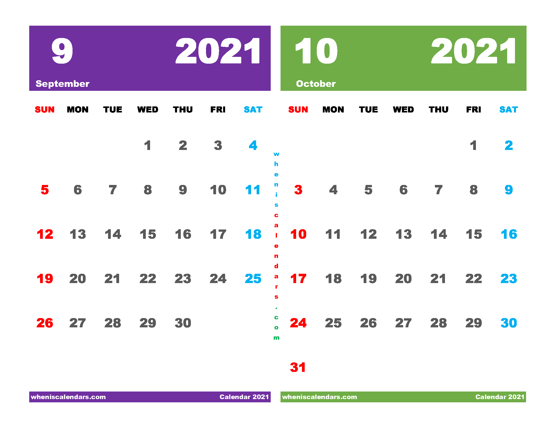 September and October 2021 Calendar Printable Free
