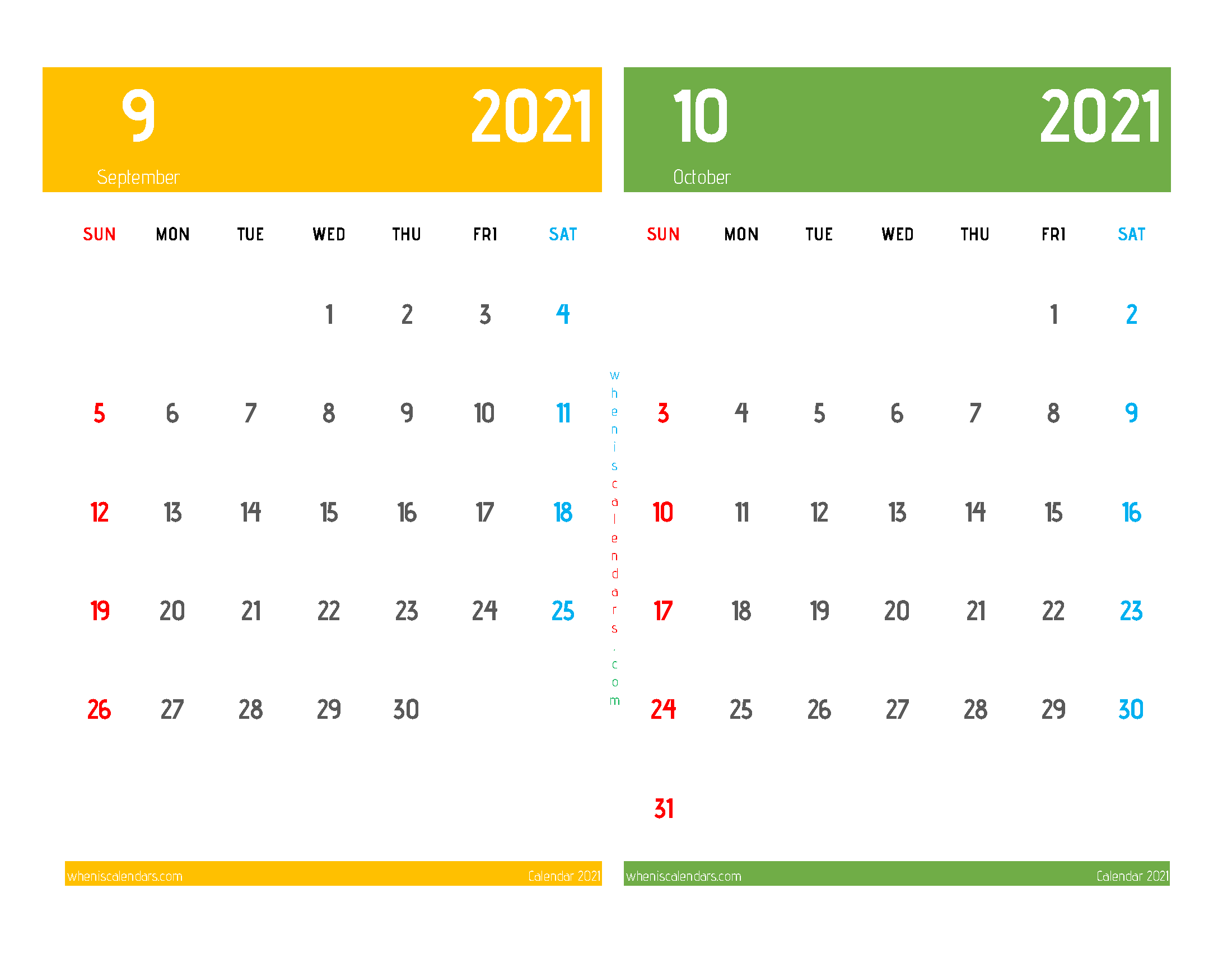 Printable September and October 2021 Calendar