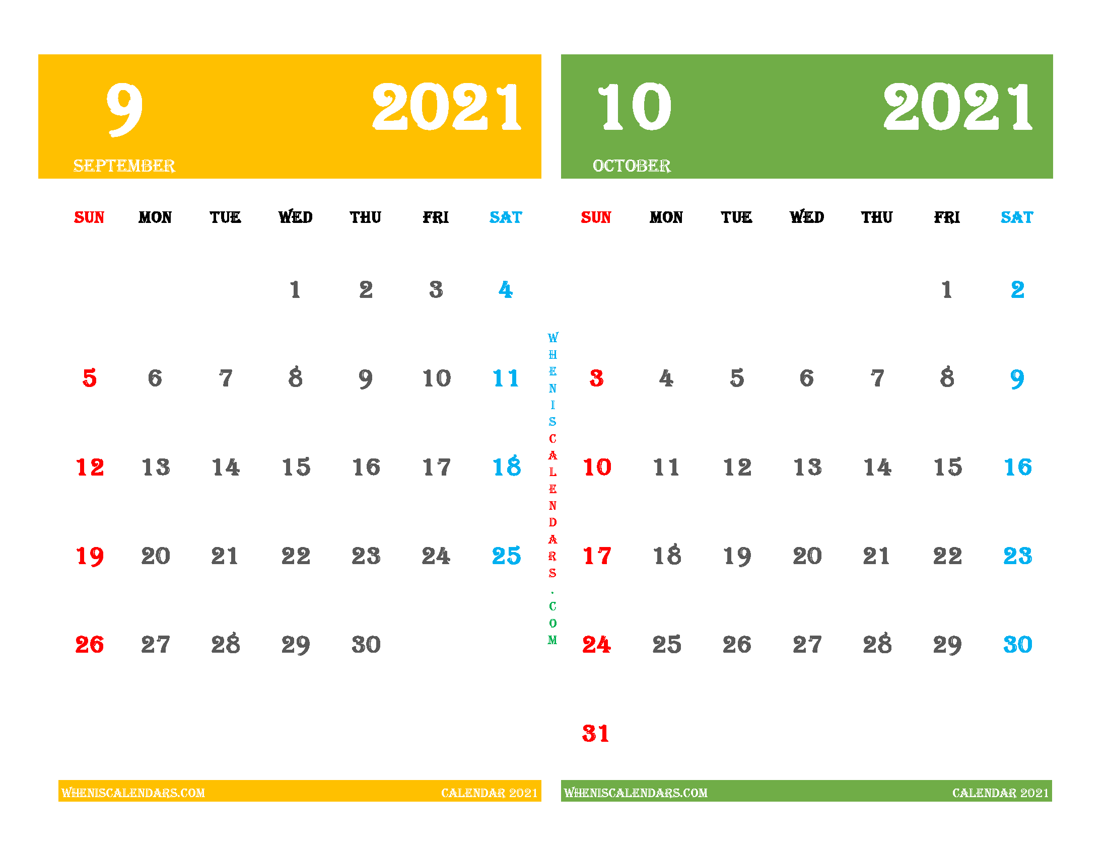 Printable Calendar September and October 2021