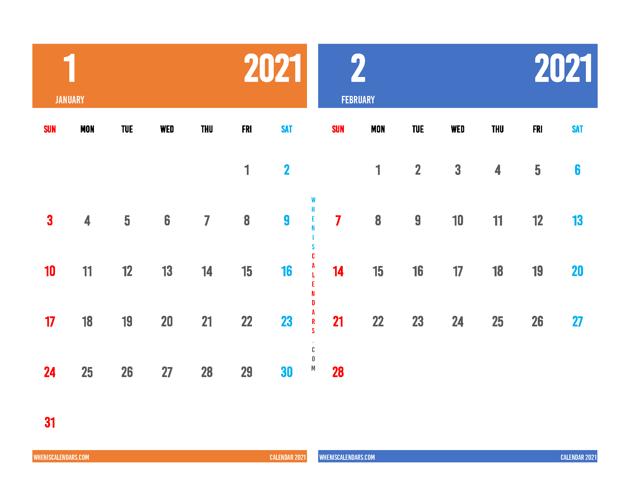 Calendar for January February 2021