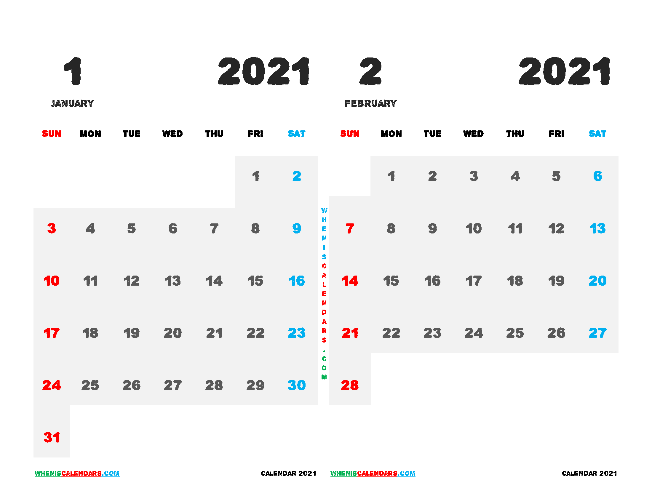 Printable January February 2021 Calendar