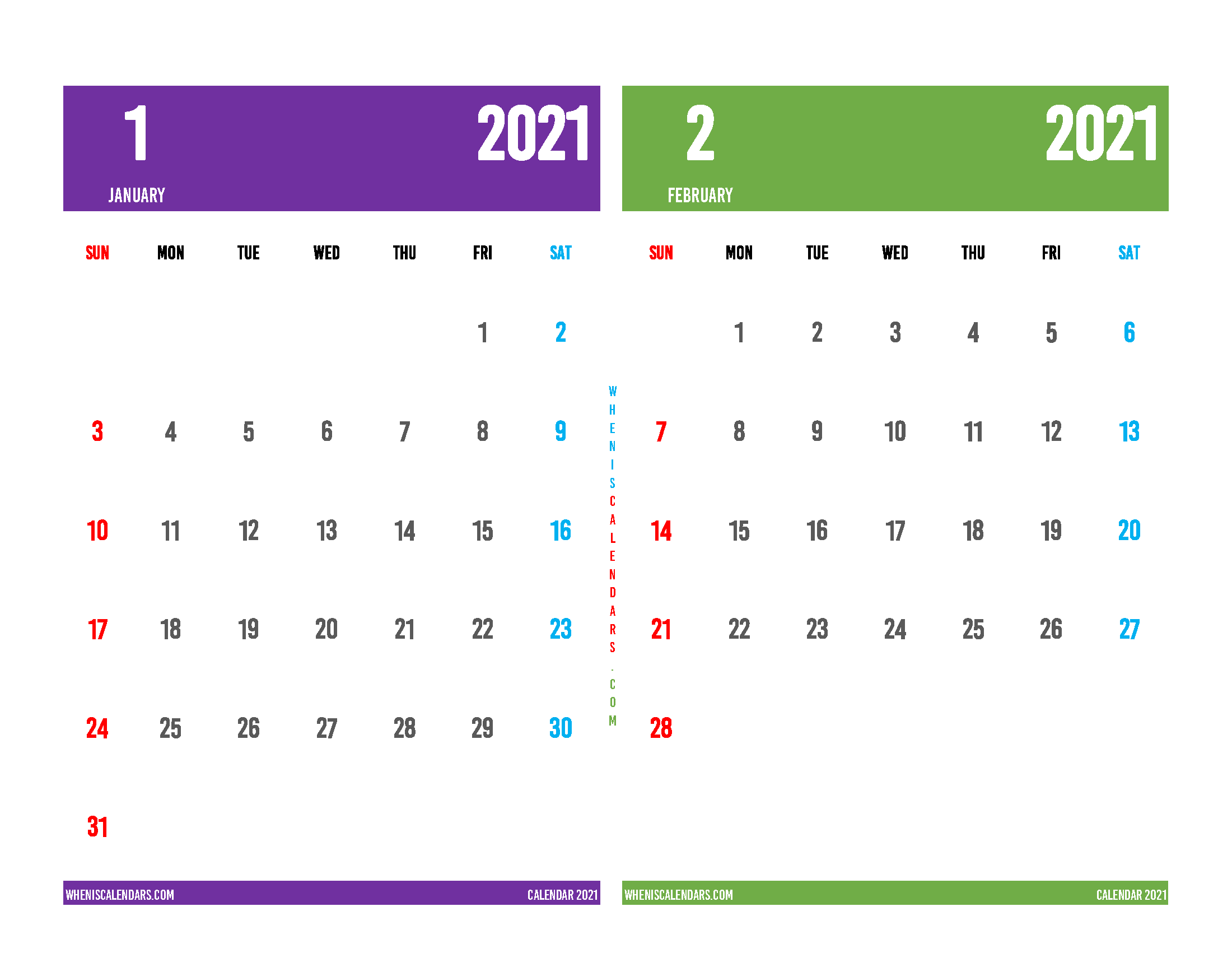 Calendar for January February 2021