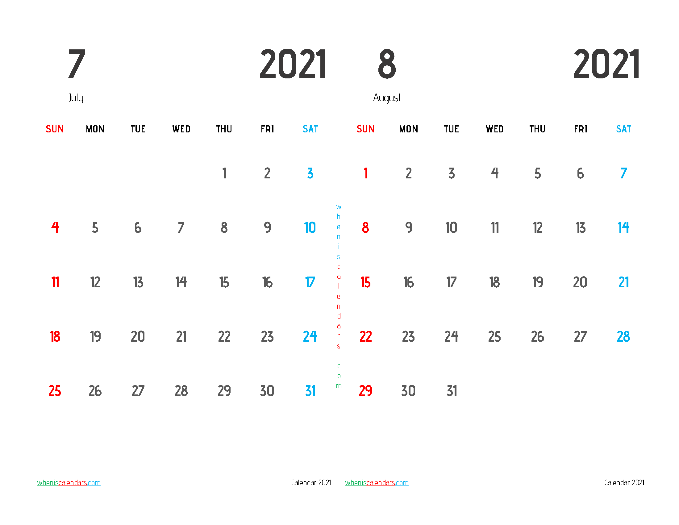 Printable July August 2021 Calendar