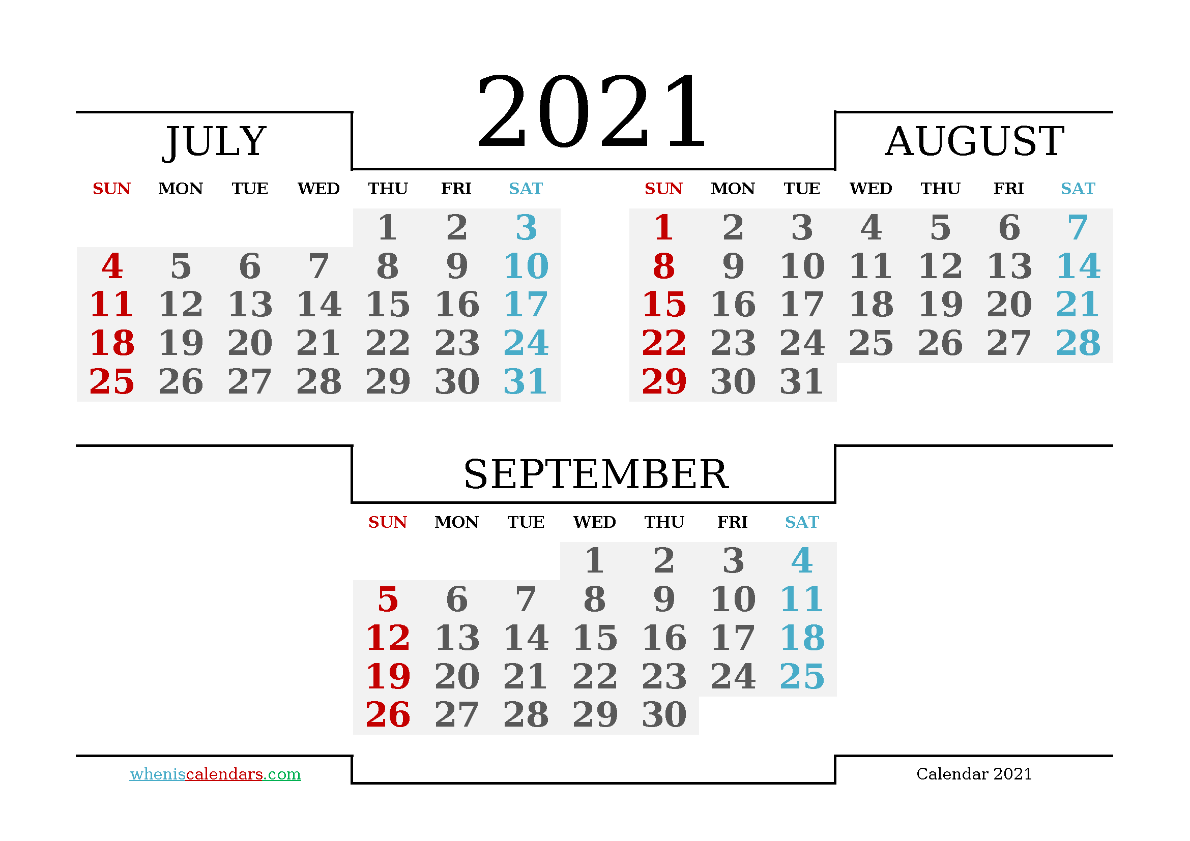 July August September 2021 Printable Calendar 214915