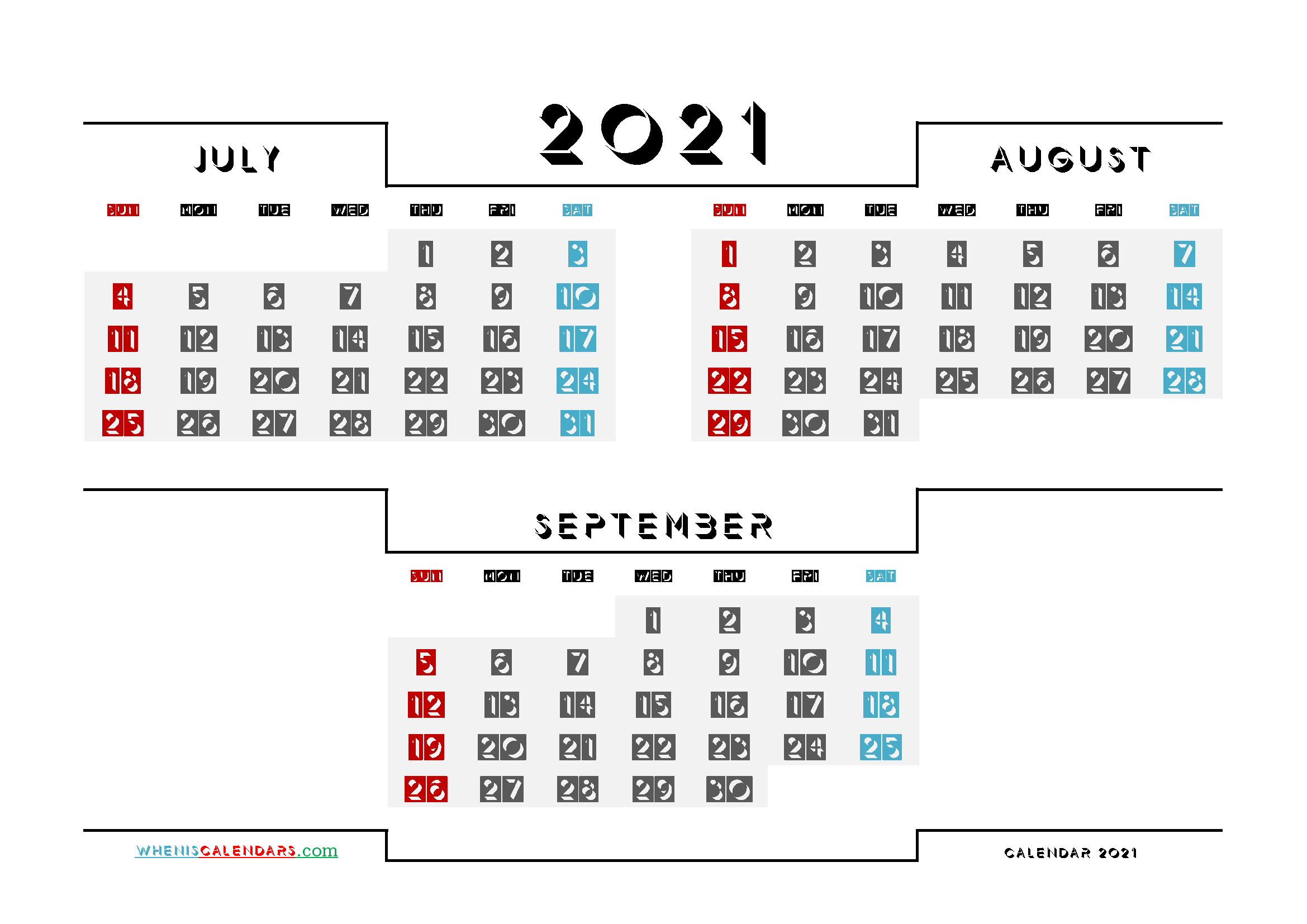 July August September 2021 Printable Calendar 214915