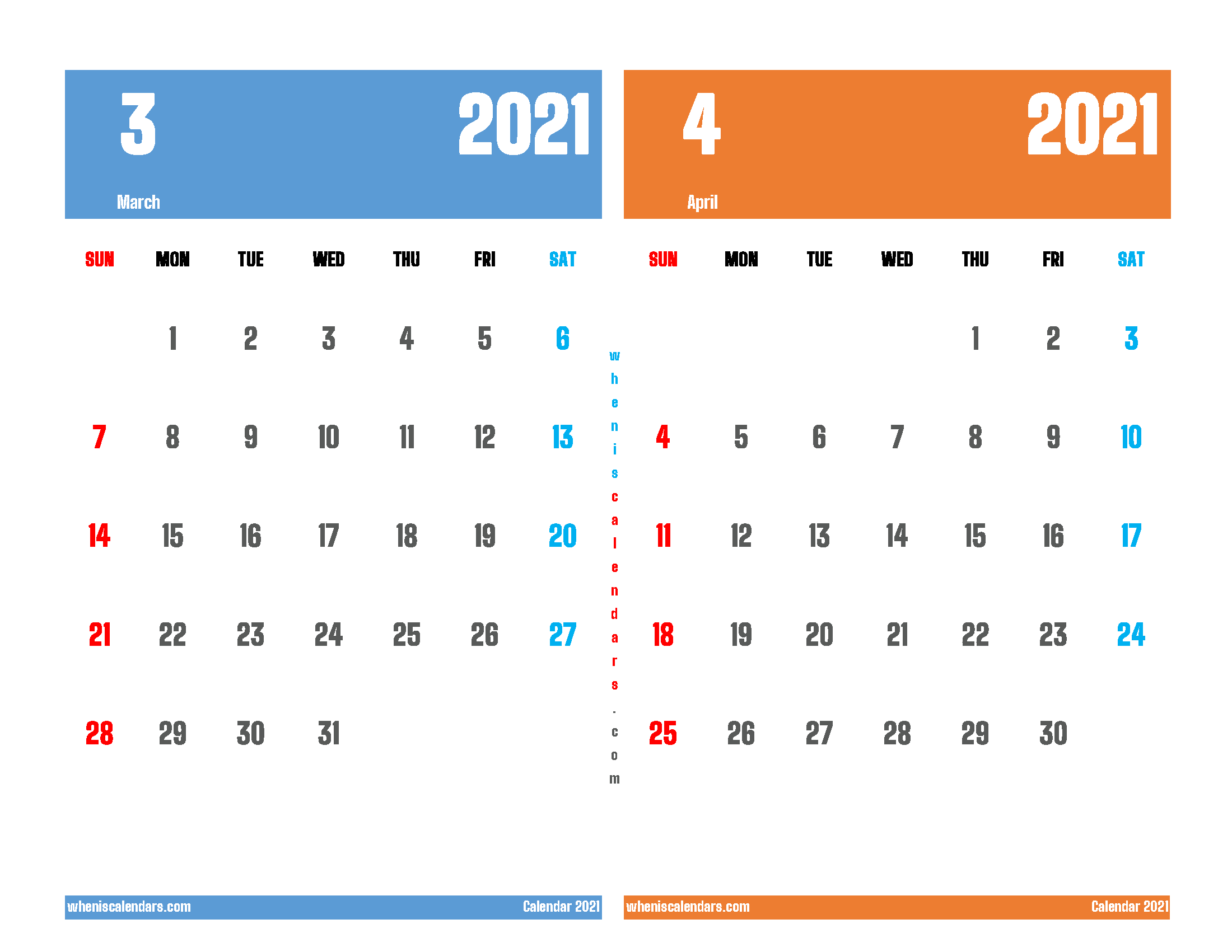 March April 2021 Calendar Printable