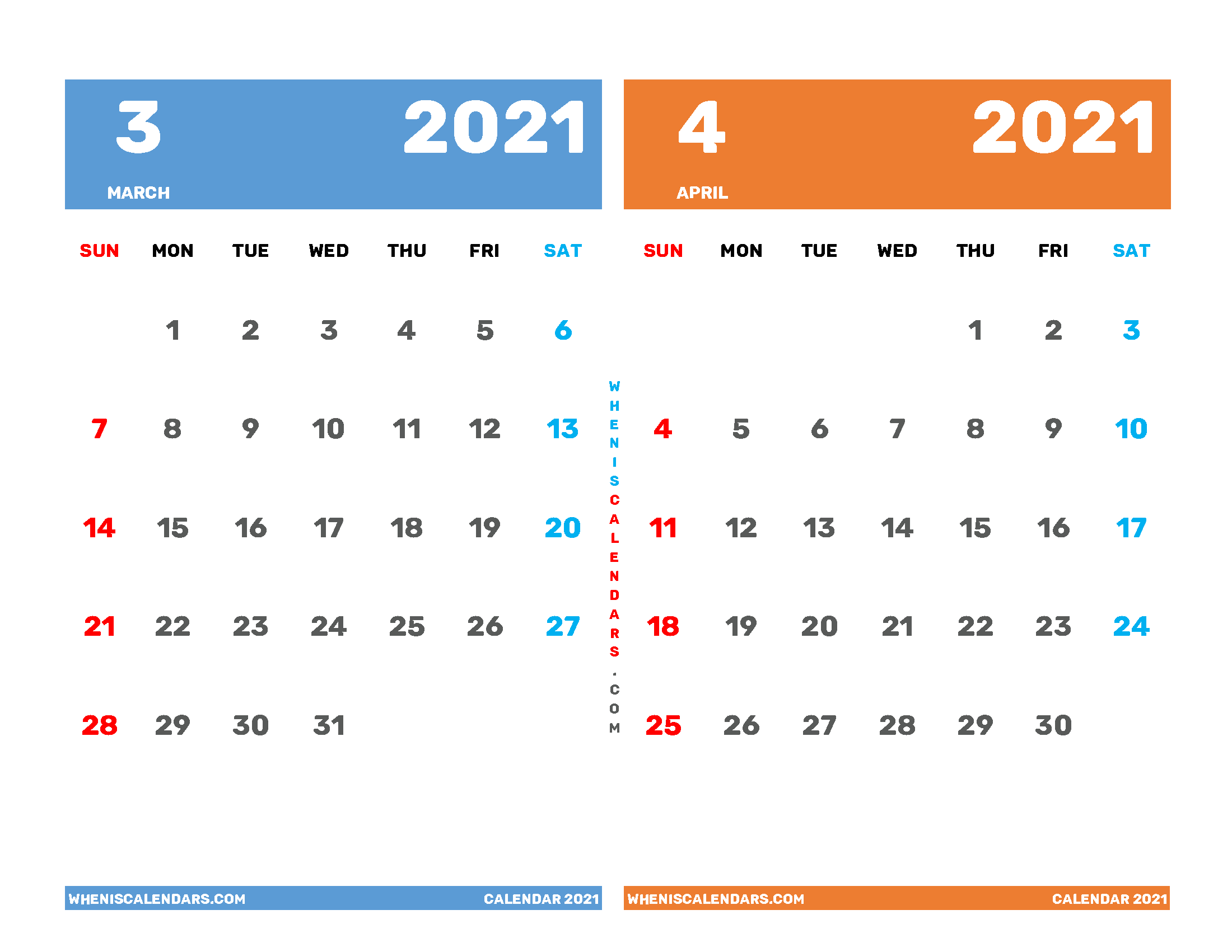 March April 2021 Calendar Free Printable