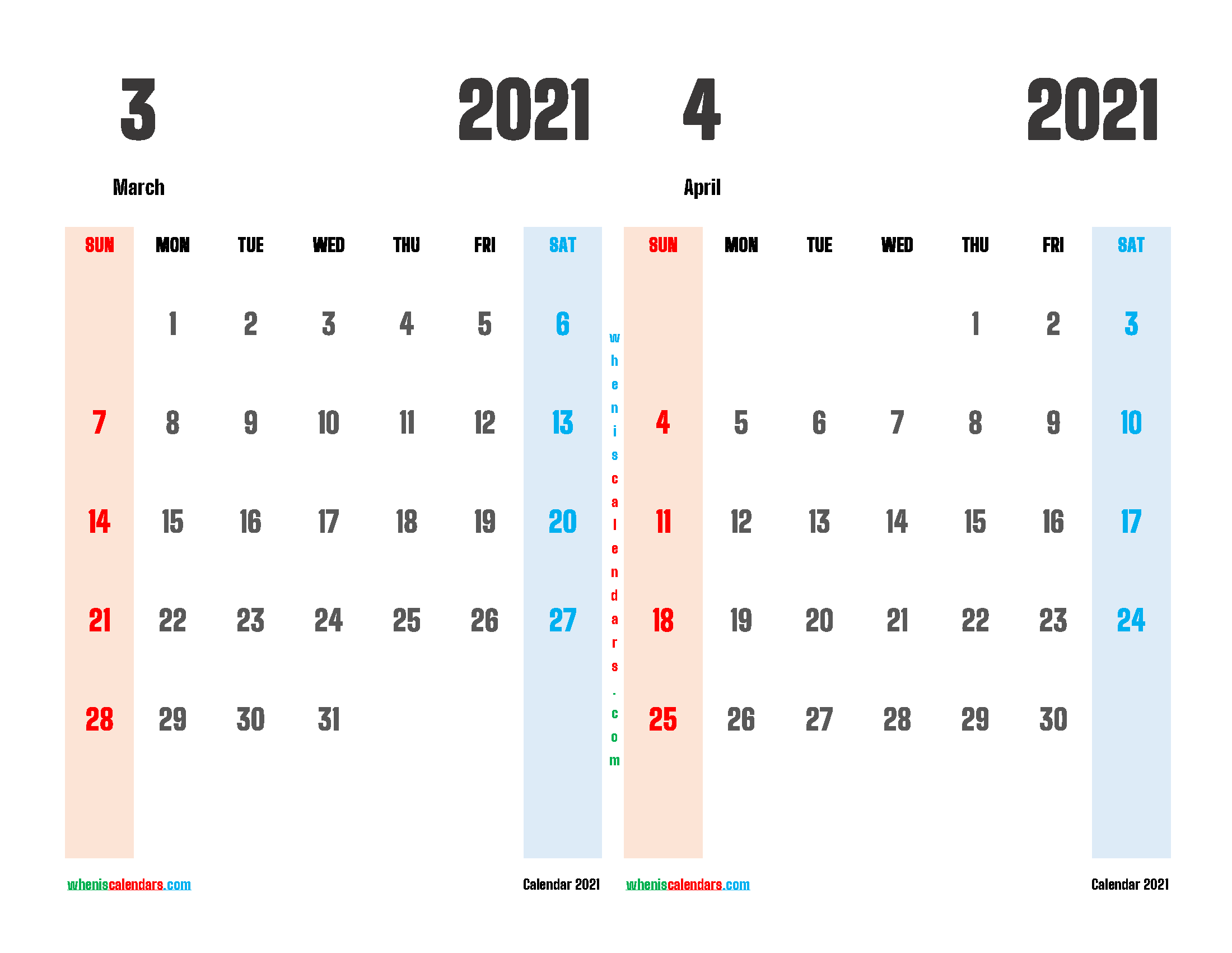 March April 2021 Calendar Printable