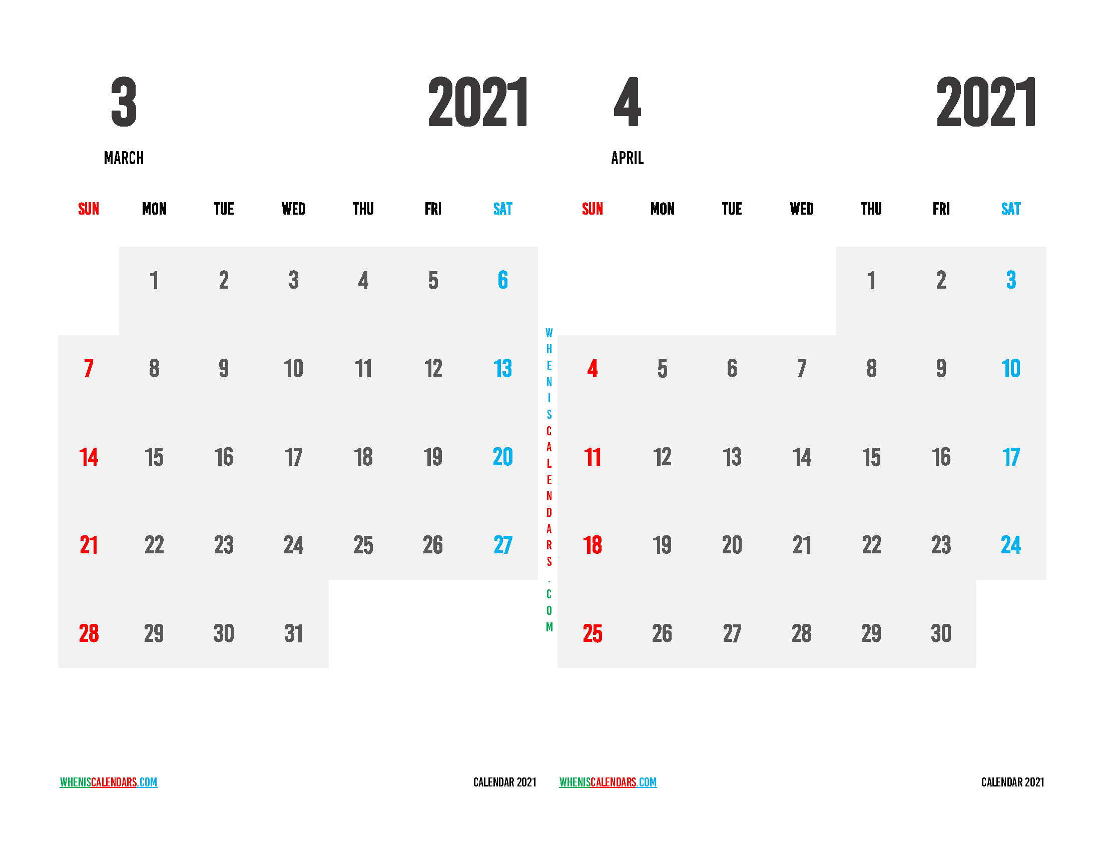 free printable march and april 2021 calendar two month on one page