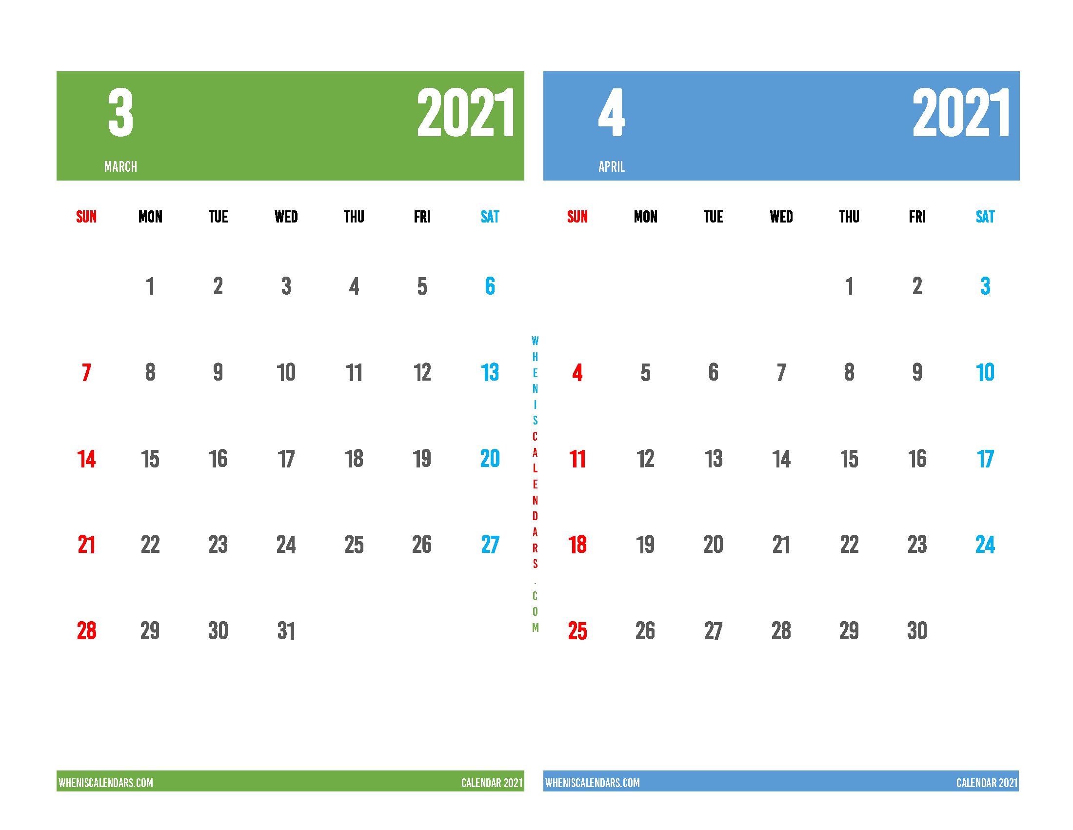 Printable March April 2021 Calendar
