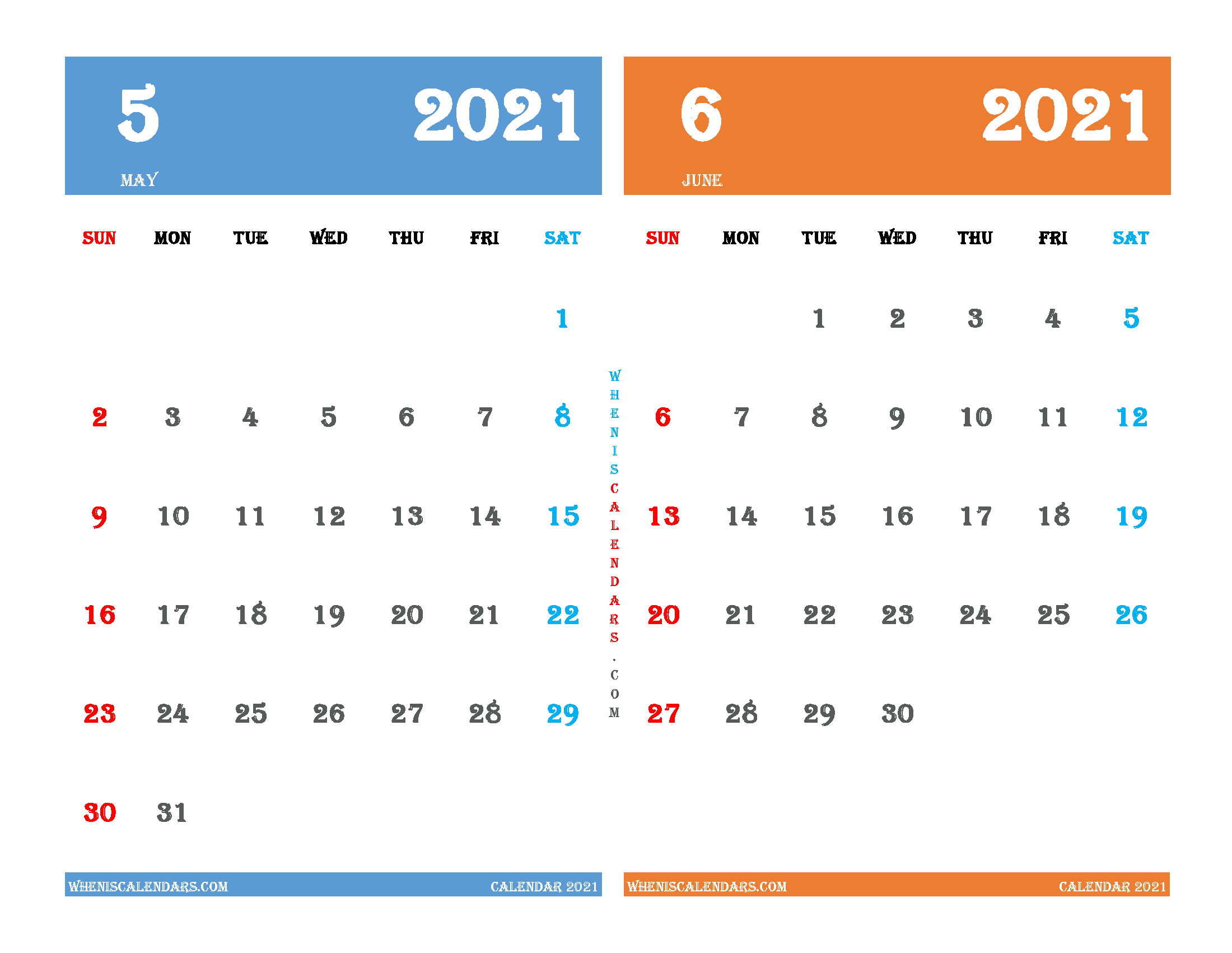 Printable May June 2021 Calendar