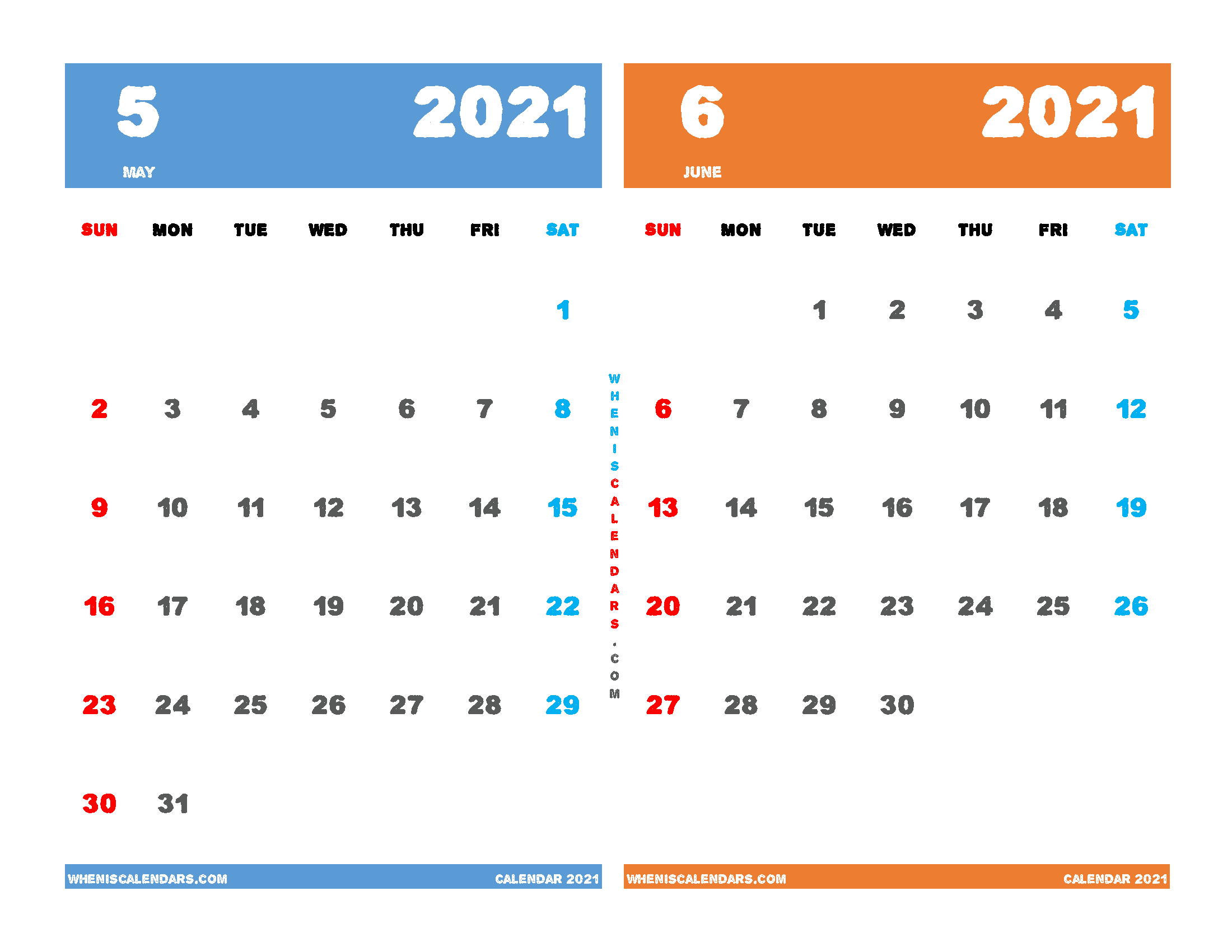 May June 2021 Calendar Printable